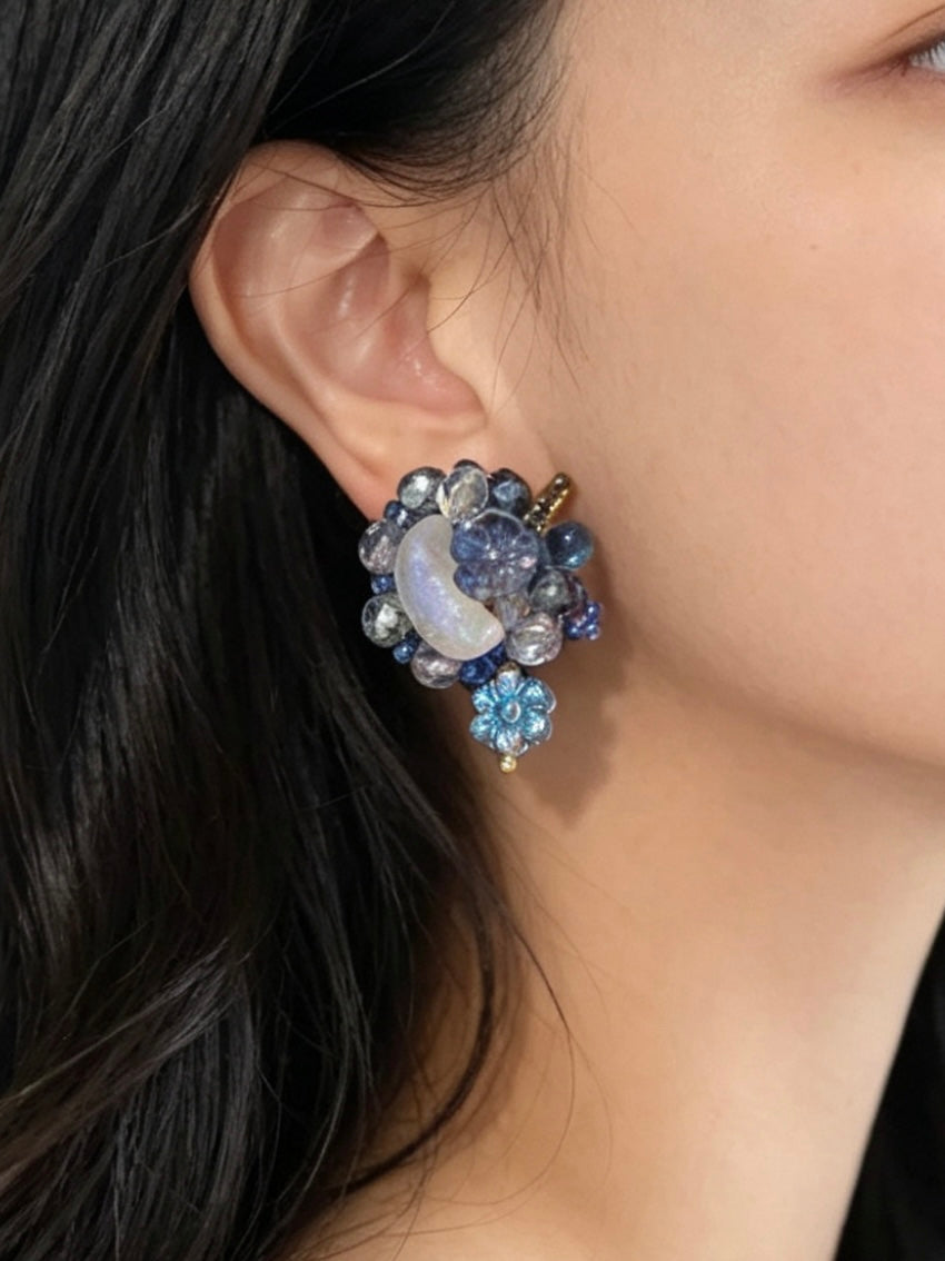 「Moonlit Blossoms」Handmade Beaded Earrings