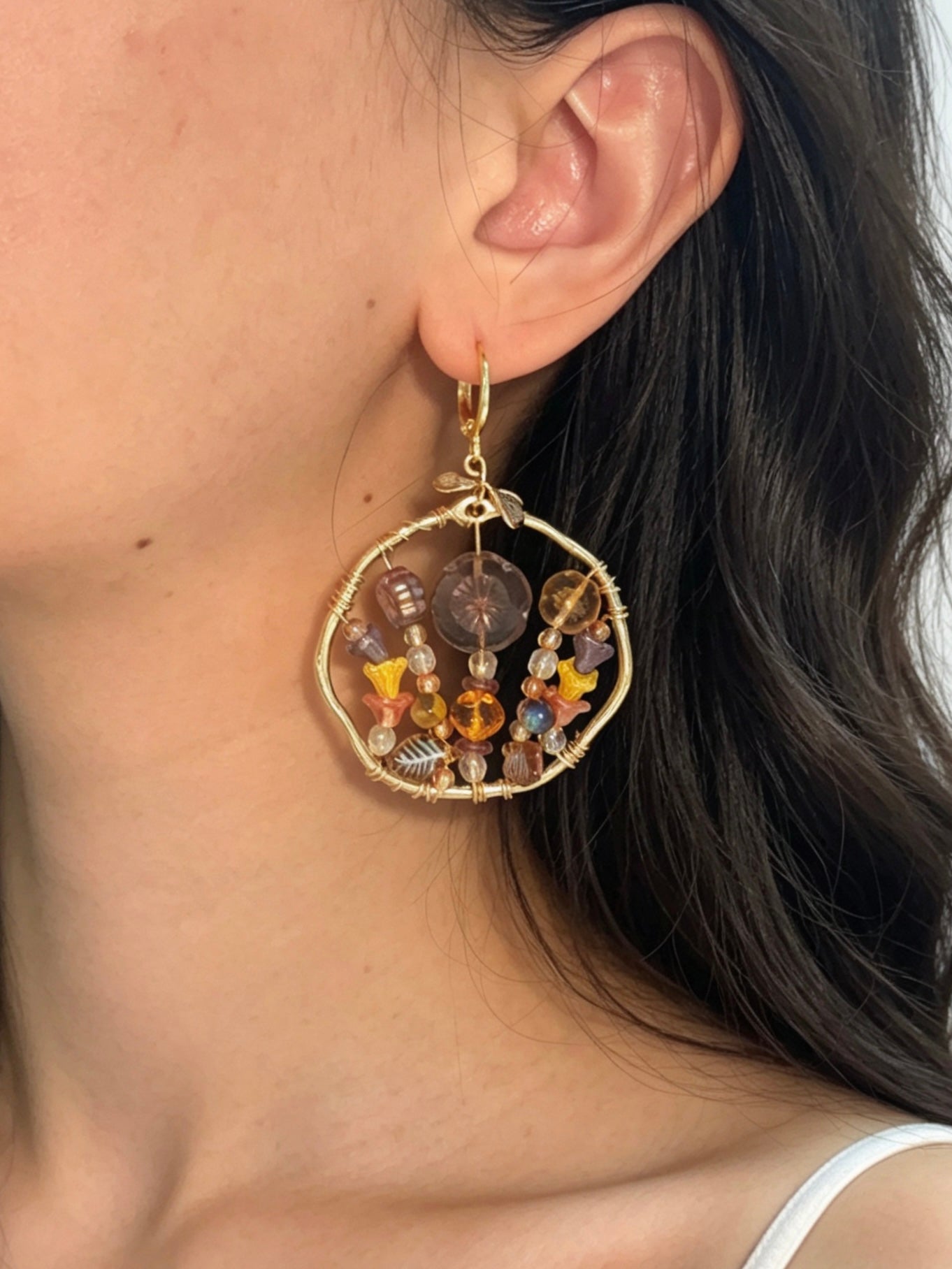 「Dreamcatcher Garden」Floral Dangle Earrings: Handmade Czech Glass Cottagecore Jewelry