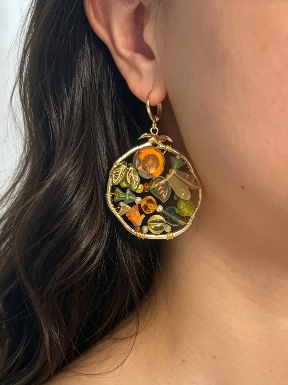 「Dreamcatcher Garden」Floral Dangle Earrings: Handmade Czech Glass Cottagecore Earrings