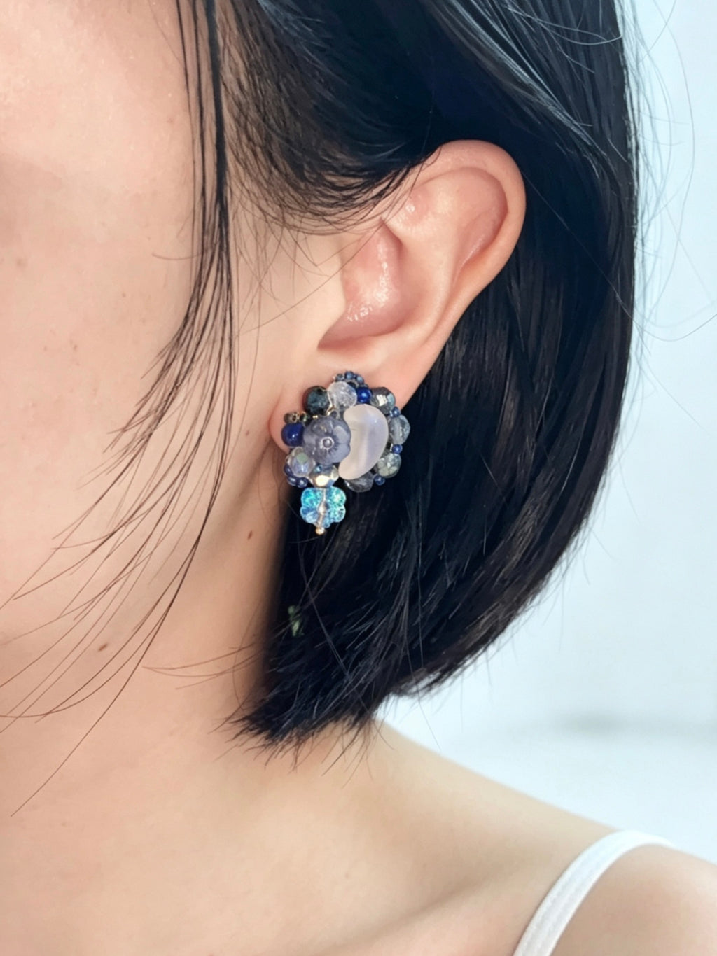 「Moonlit Blossoms」Handmade Beaded Earrings