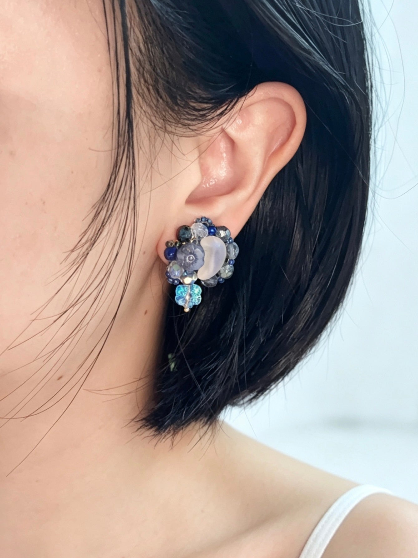 「Moonlit Blossoms」Handmade Beaded Earrings