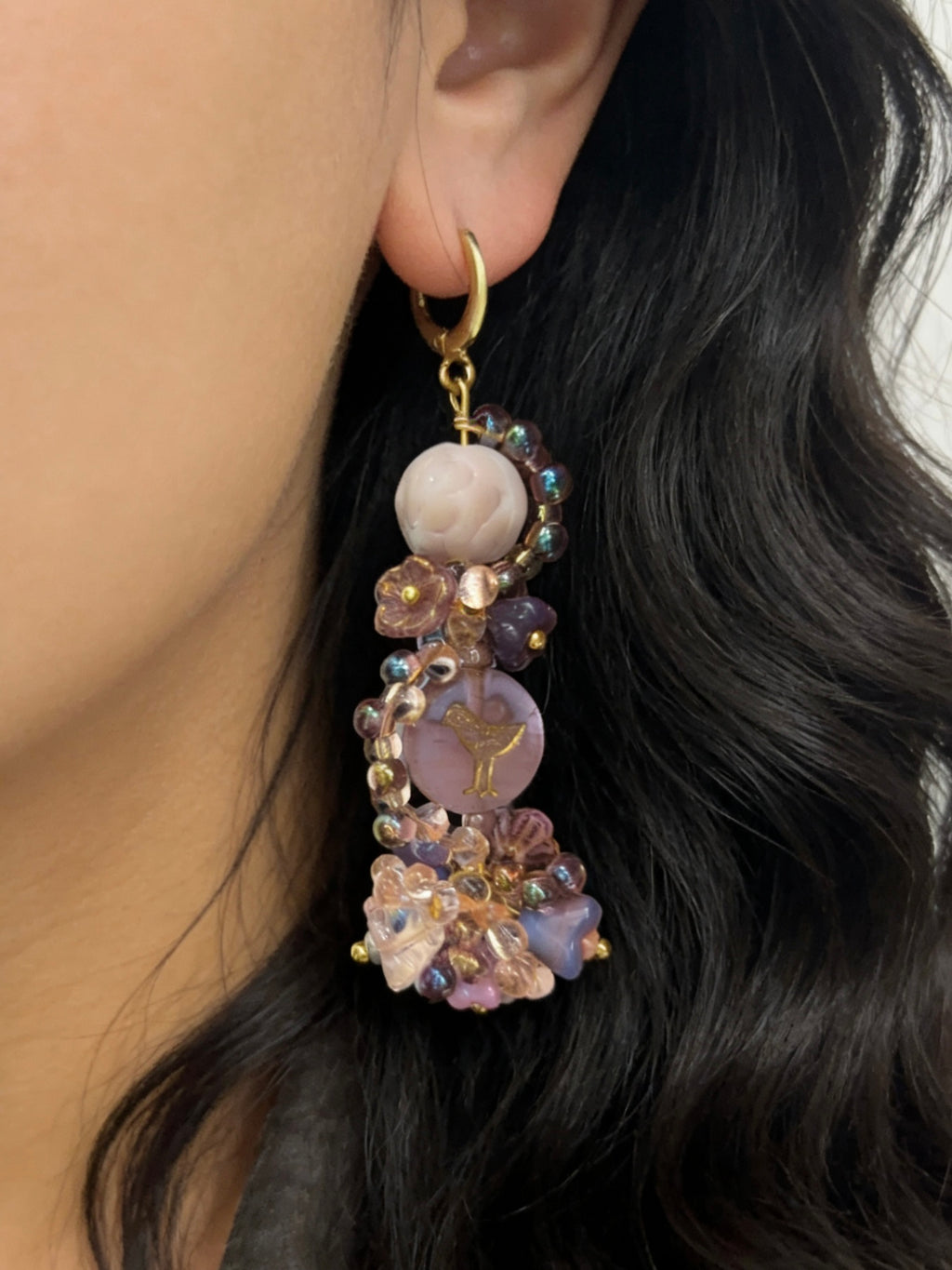 「Daydreaming Bird」Handmade Beaded Earrings