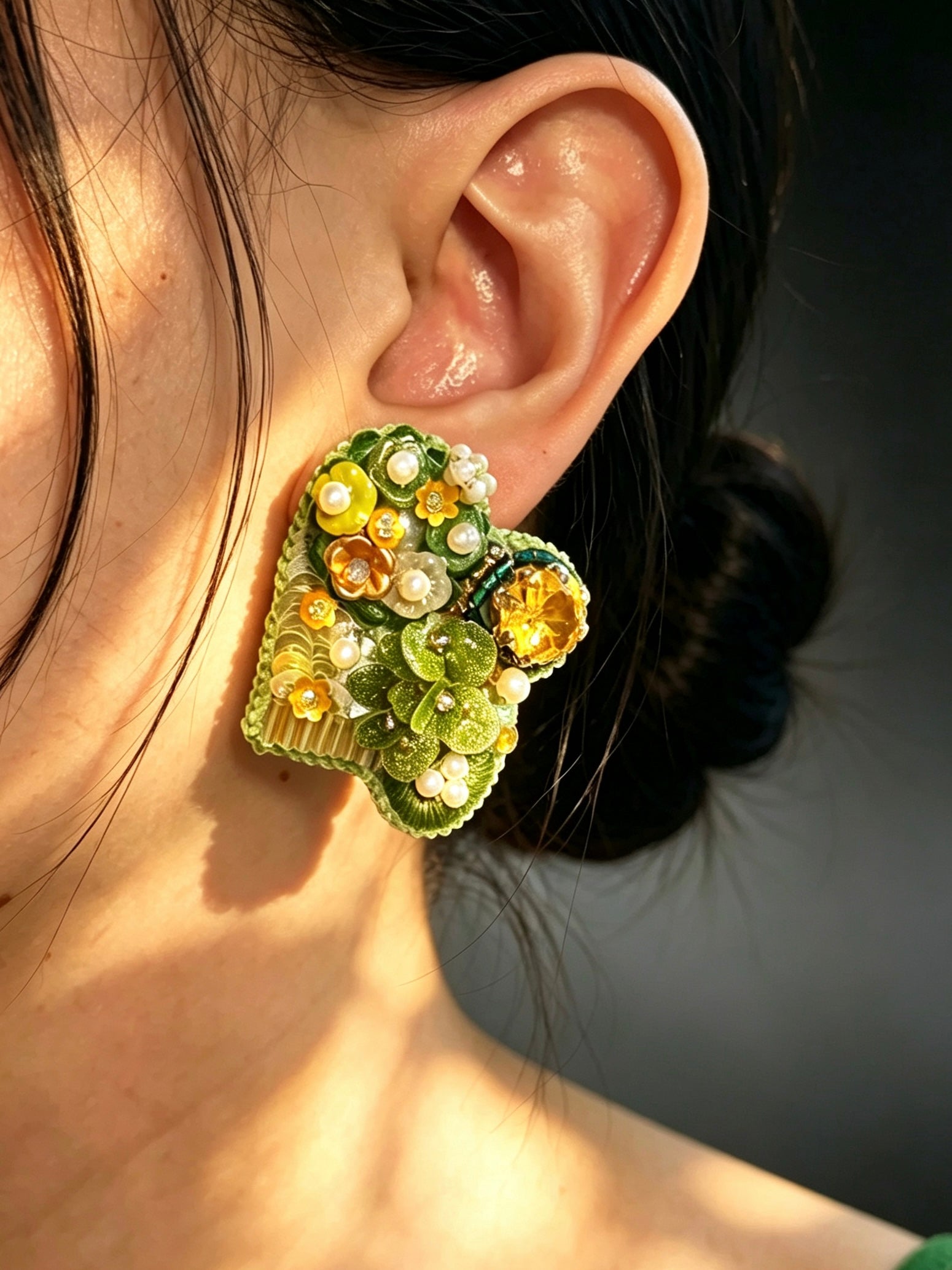 「Corner Flowerbed」Hand Embroidered Flower Earrings: Beaded Floral Stud Earrings