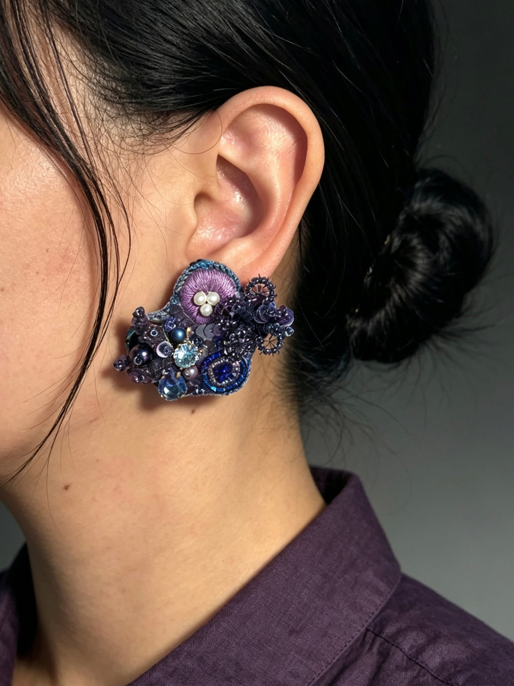 「Corner Flowerbed」Hand Embroidered Flower Earrings: Beaded Floral Stud Earrings