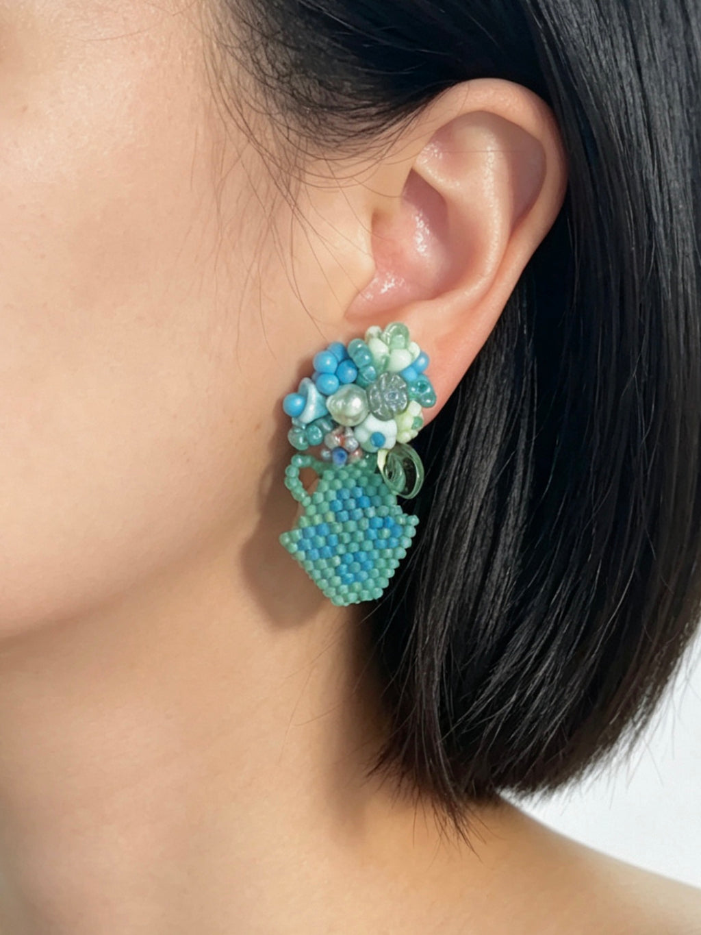 「Flat Vase」Flower Arrangement Statement Earrings: Handmade Beaded Floral Earrings