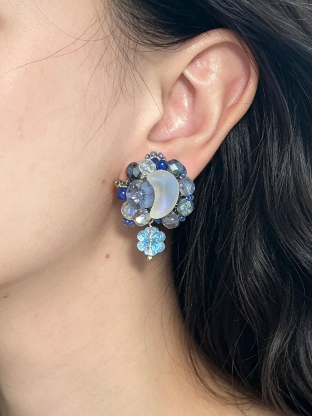 「Moonlit Blossoms」Handmade Beaded Earrings