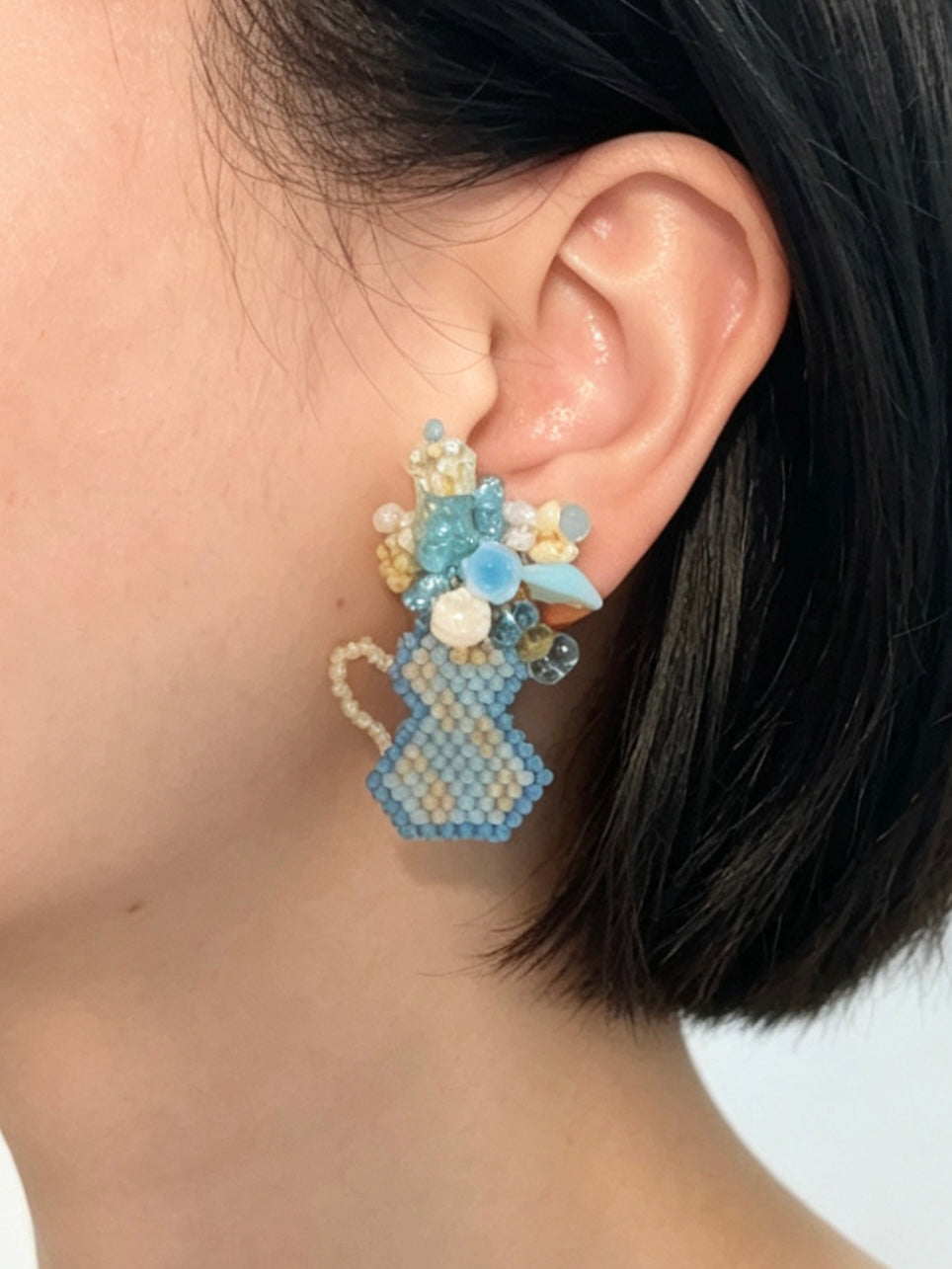 「Flat Vase」Handmade Flower Arrangement Earrings | Beaded Flower Jewelry