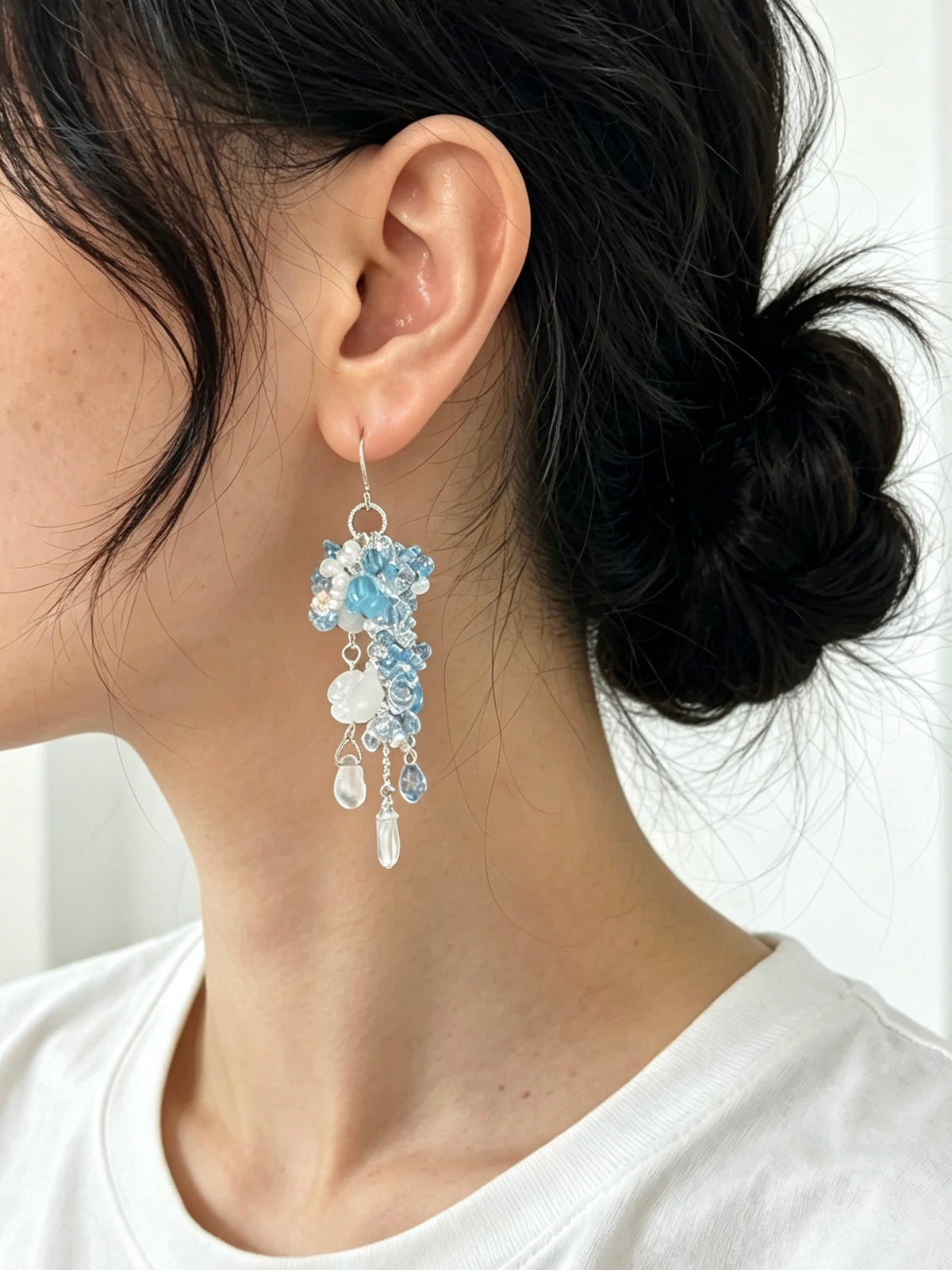 「Glacier Waterfall」 Handmade Earrings with Czech Glass Beads
