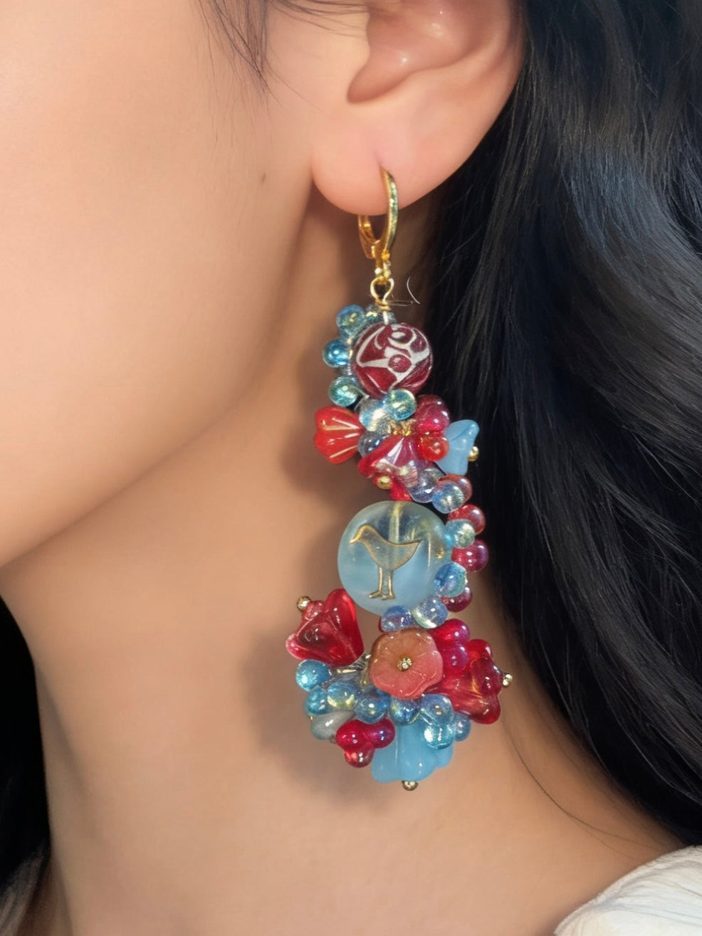 「Daydreaming Bird」Handmade Beaded Earrings