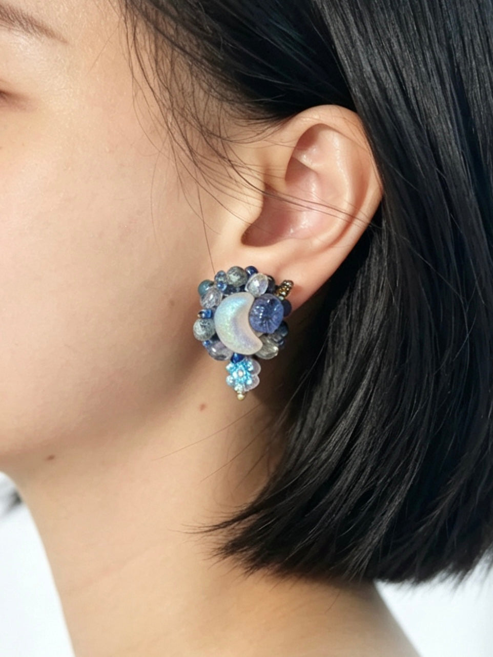 「Moonlit Blossoms」Handmade Beaded Earrings