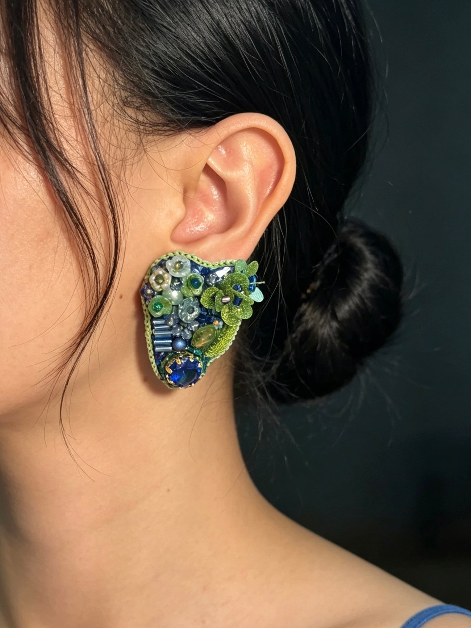「Corner Flowerbed」Hand Embroidered Flower Earrings: Beaded Floral Stud Earrings