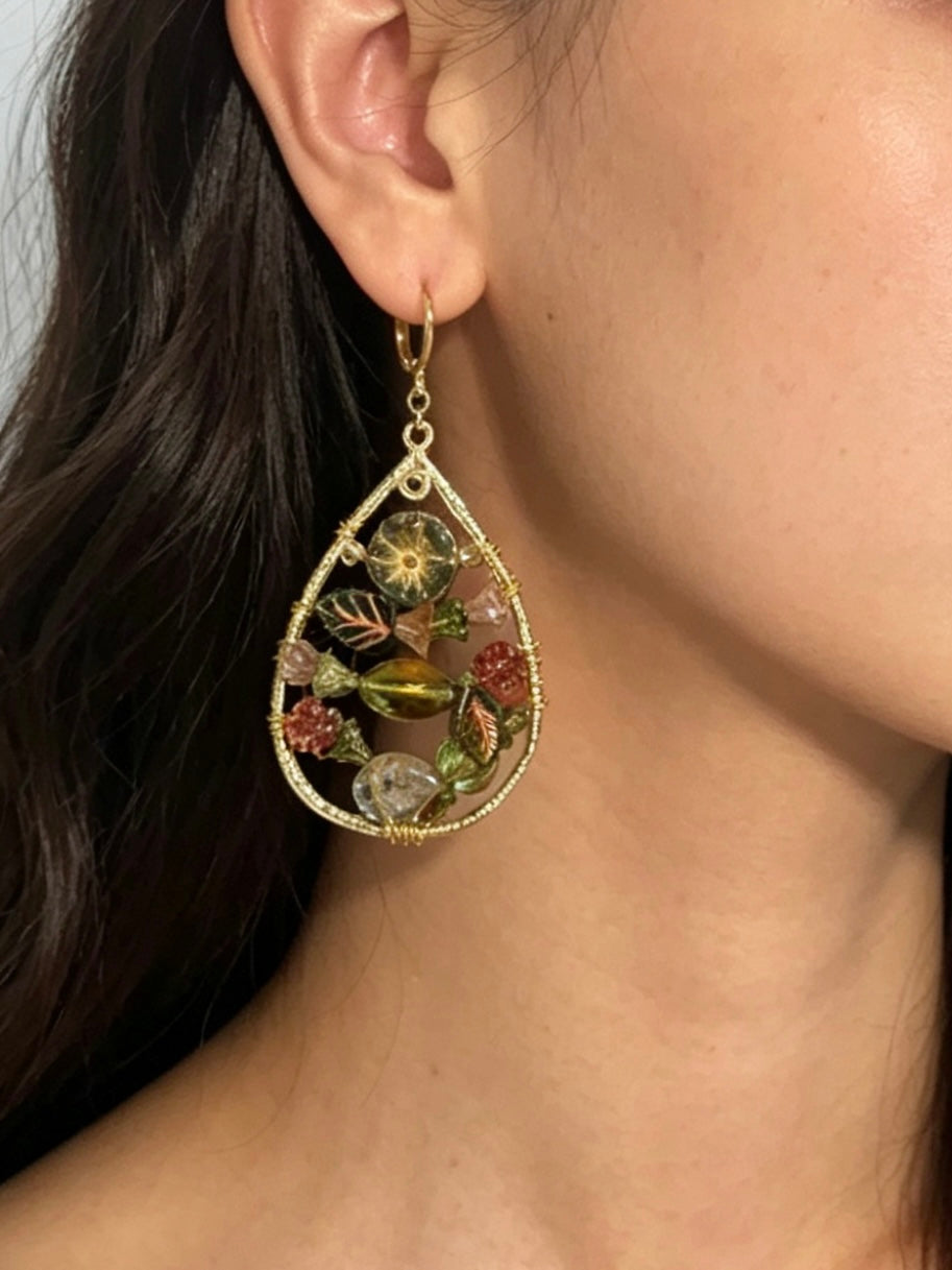 「Dreamcatcher Garden」Floral Dangle Earrings: Handmade Czech Glass Cottagecore Earrings