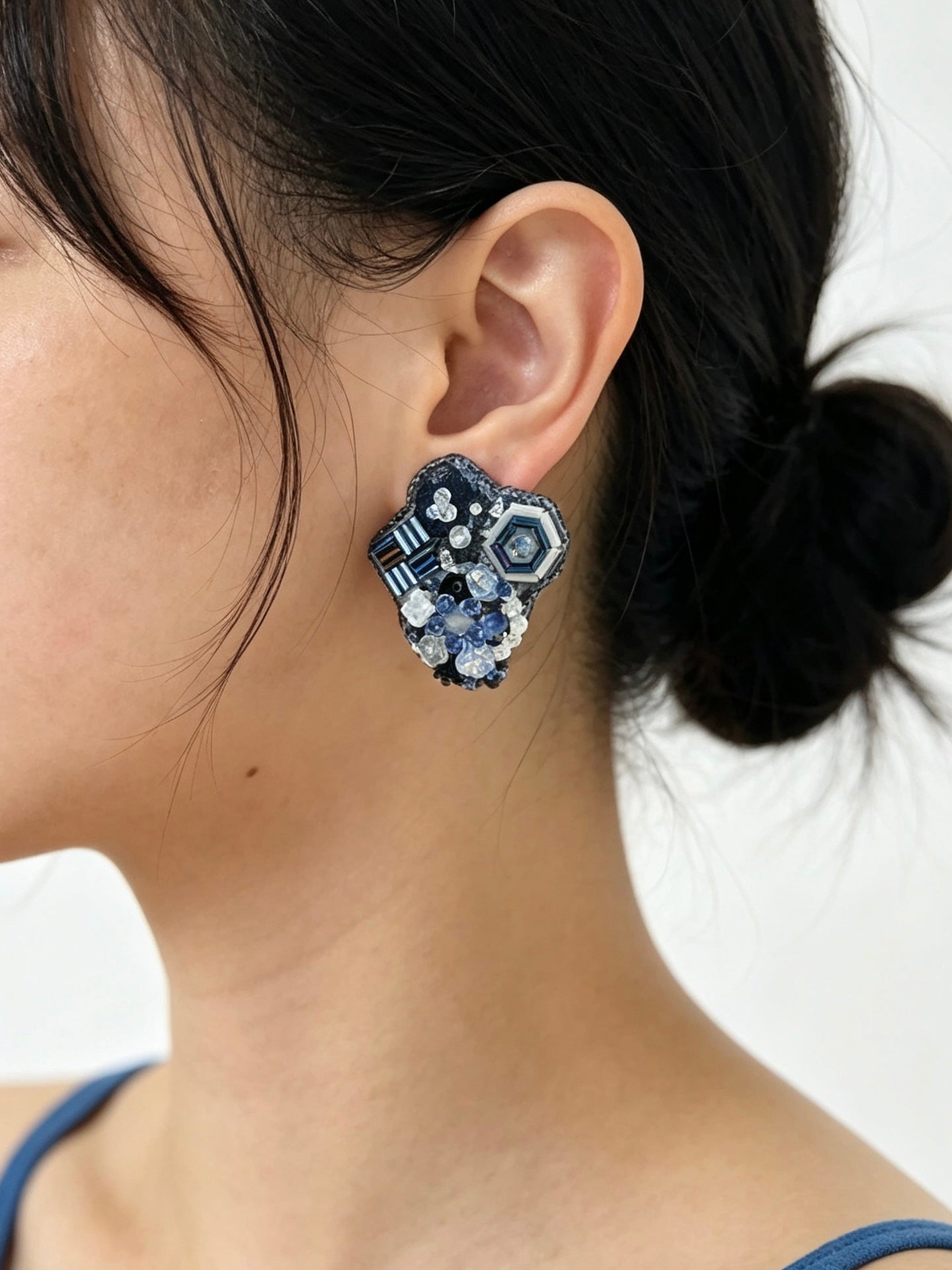 「Corner Flowerbed」Hand Embroidered Flower Earrings: Beaded Floral Stud Earrings