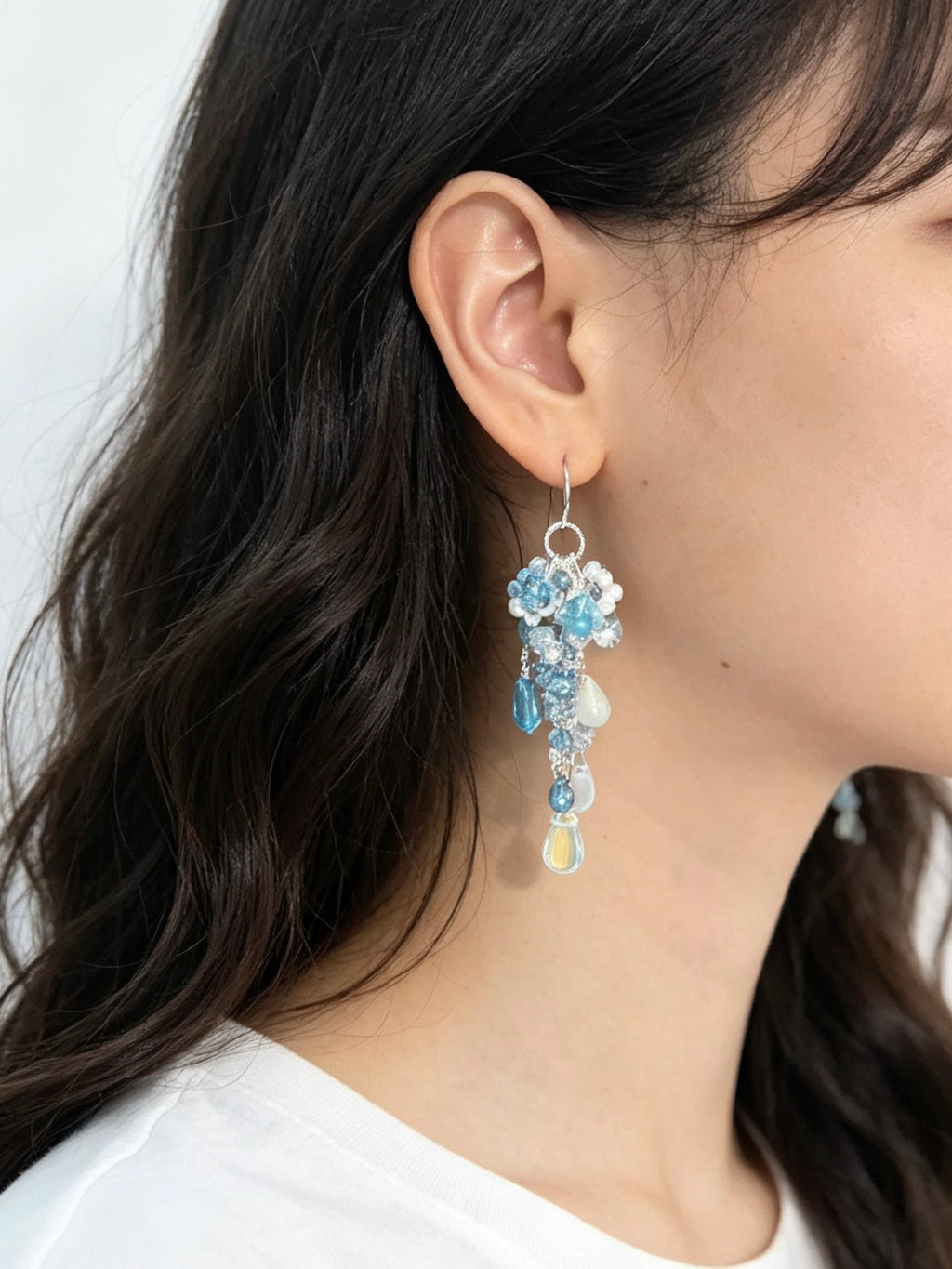 「Glacier Waterfall」 Handmade Earrings with Czech Glass Beads