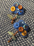 「Floater twig」Hand-Embroidered Flower Earrings: Bead Embroidery Floral Stud Earrings