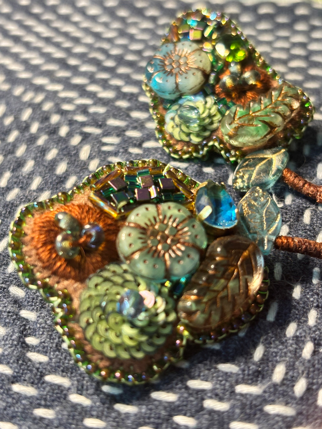 「Floater twig」Hand-Embroidered Flower Earrings: Bead Embroidery Floral Stud Earrings