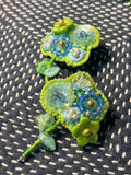 「Floater twig」Hand-Embroidered Flower Earrings: Bead Embroidery Floral Stud Earrings