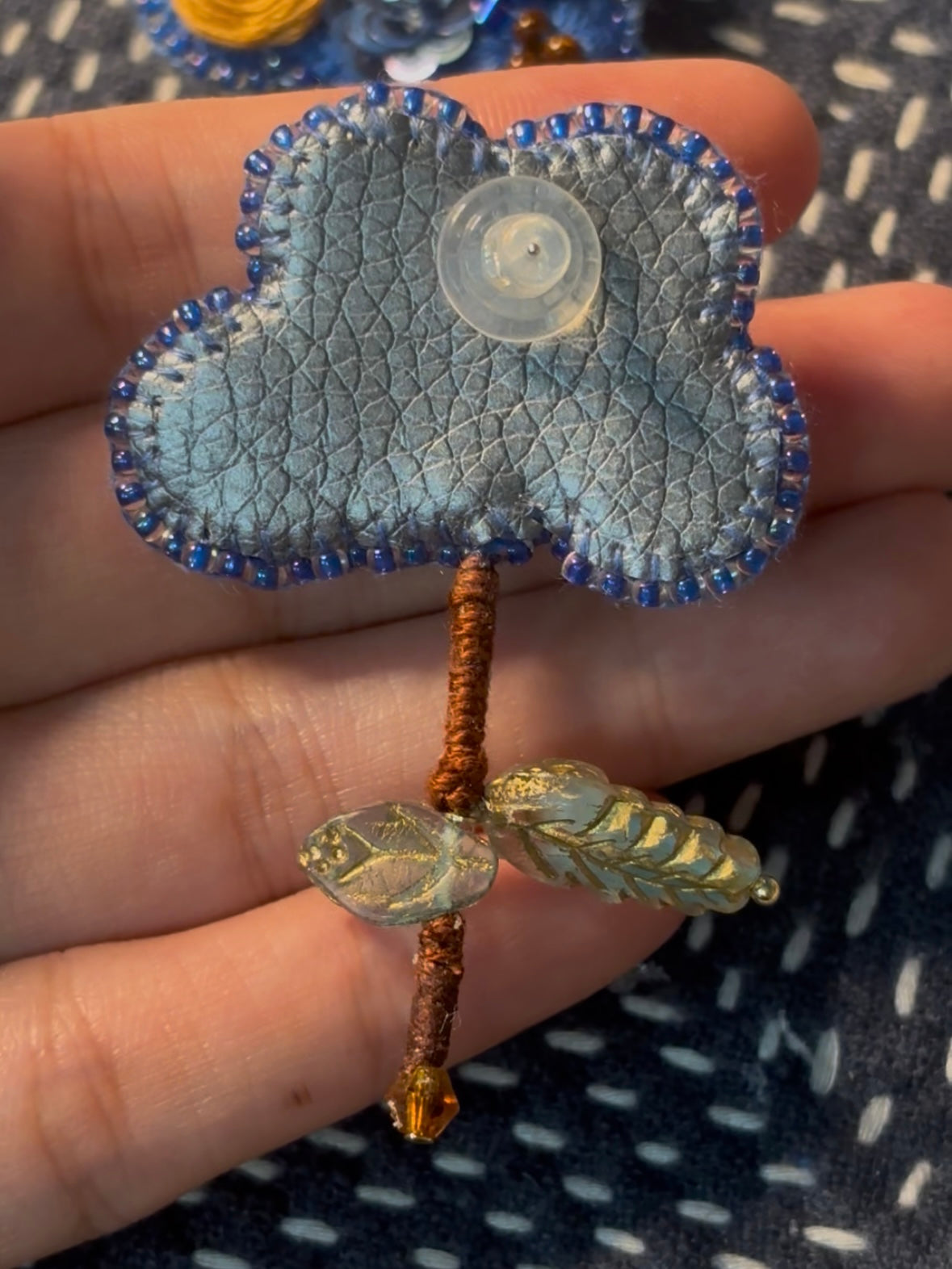 「Floater twig」Hand-Embroidered Flower Earrings: Bead Embroidery Floral Stud Earrings