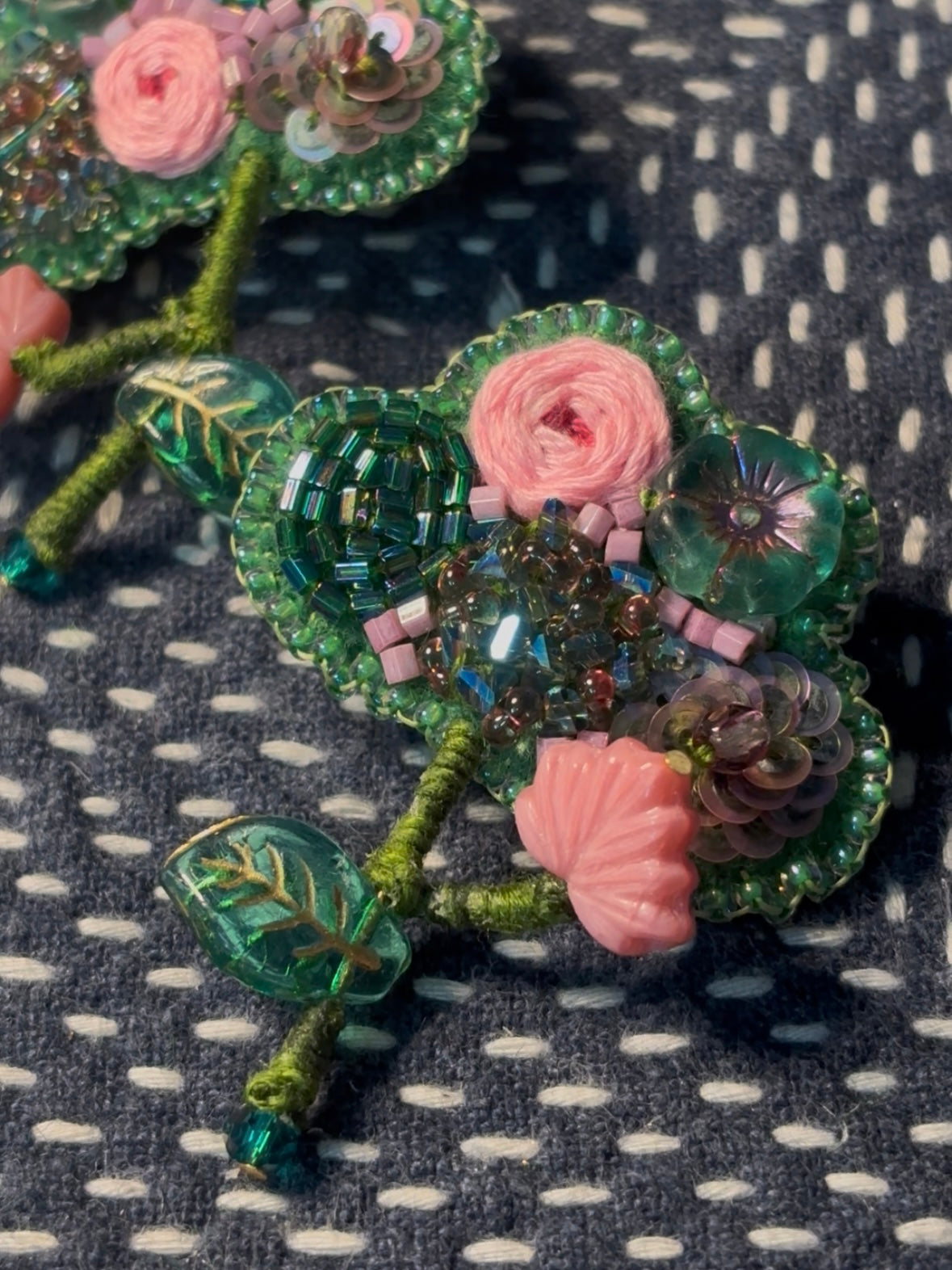 「Floater twig」Hand-Embroidered Flower Earrings: Bead Embroidery Floral Stud Earrings
