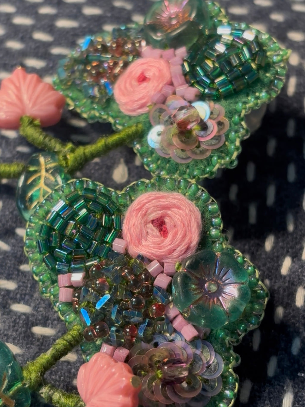 「Floater twig」Hand-Embroidered Flower Earrings: Bead Embroidery Floral Stud Earrings