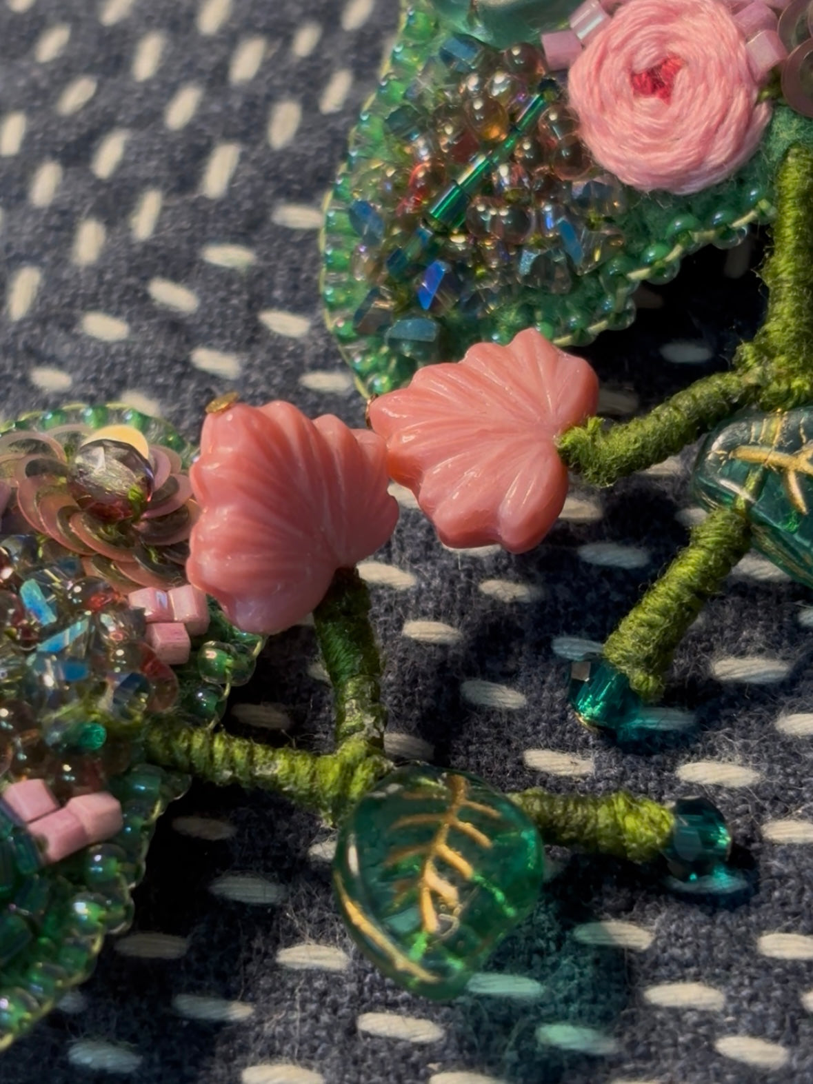 「Floater twig」Hand-Embroidered Flower Earrings: Bead Embroidery Floral Stud Earrings