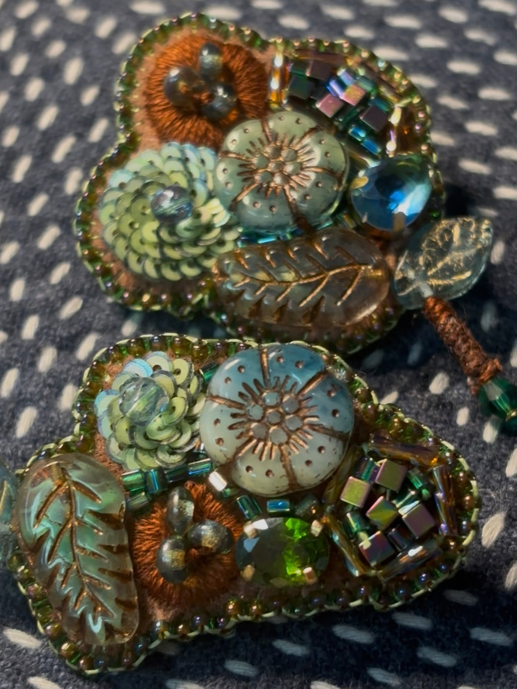 「Floater twig」Hand-Embroidered Flower Earrings: Bead Embroidery Floral Stud Earrings