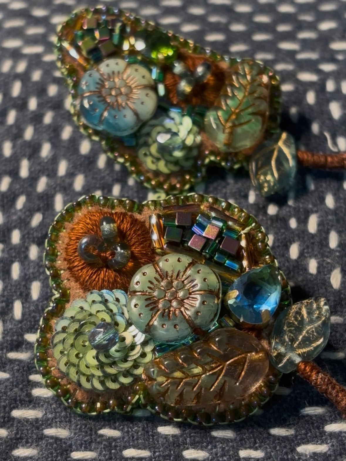 「Floater twig」Hand-Embroidered Flower Earrings: Bead Embroidery Floral Stud Earrings