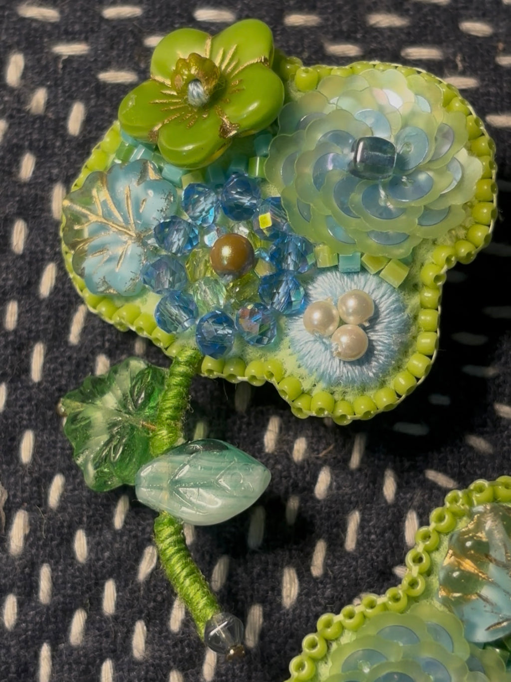 「Floater twig」Hand-Embroidered Flower Earrings: Bead Embroidery Floral Stud Earrings