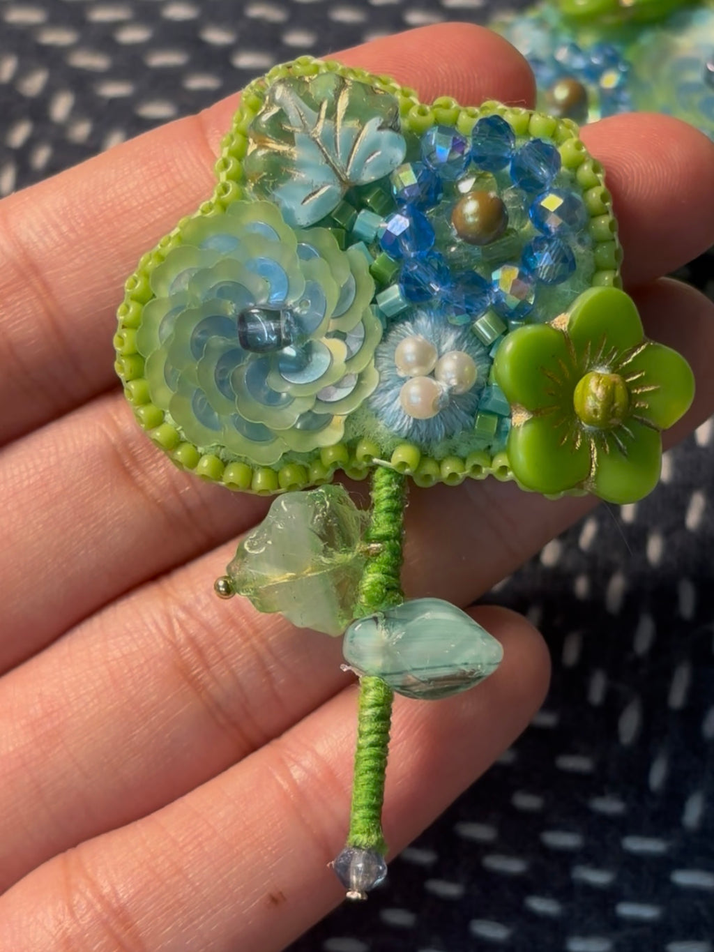 「Floater twig」Hand-Embroidered Flower Earrings: Bead Embroidery Floral Stud Earrings