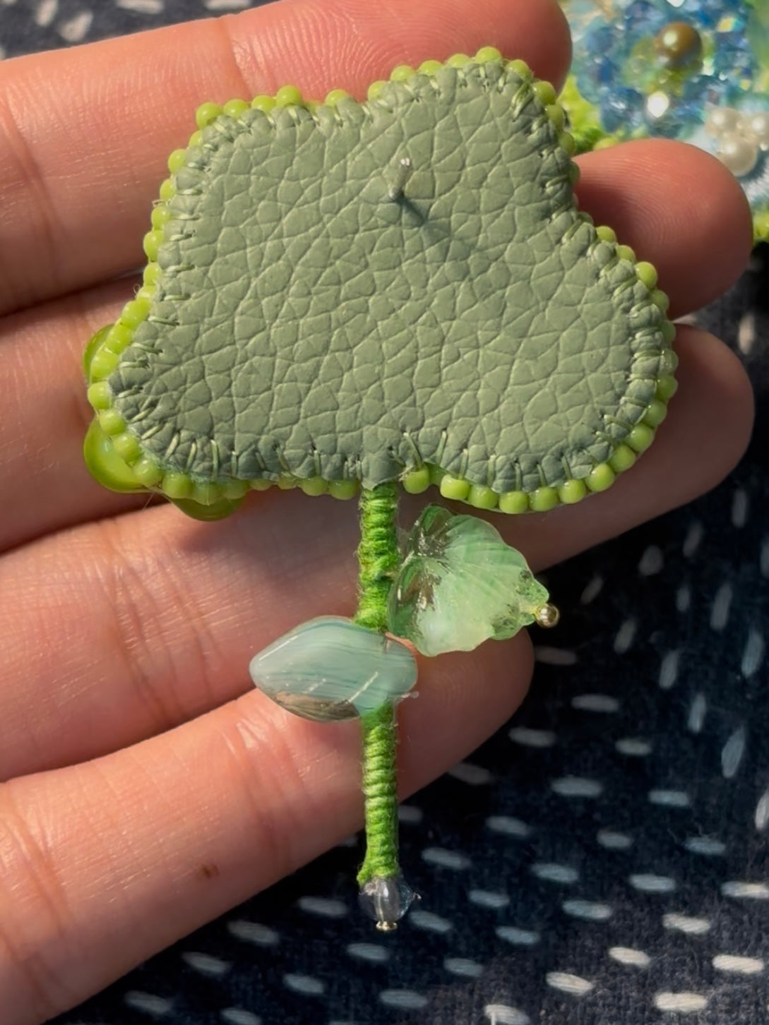 「Floater twig」Hand-Embroidered Flower Earrings: Bead Embroidery Floral Stud Earrings