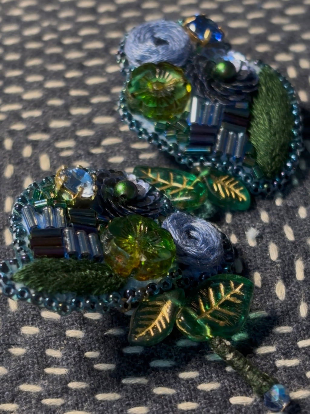「Floater twig」Hand-Embroidered Flower Earrings: Bead Embroidery Floral Stud Earrings