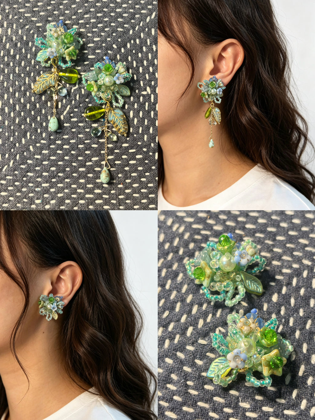 「Floral Cluster x Morning Dew」Handmade Beaded Flower Earrings Floral Stud Earrings