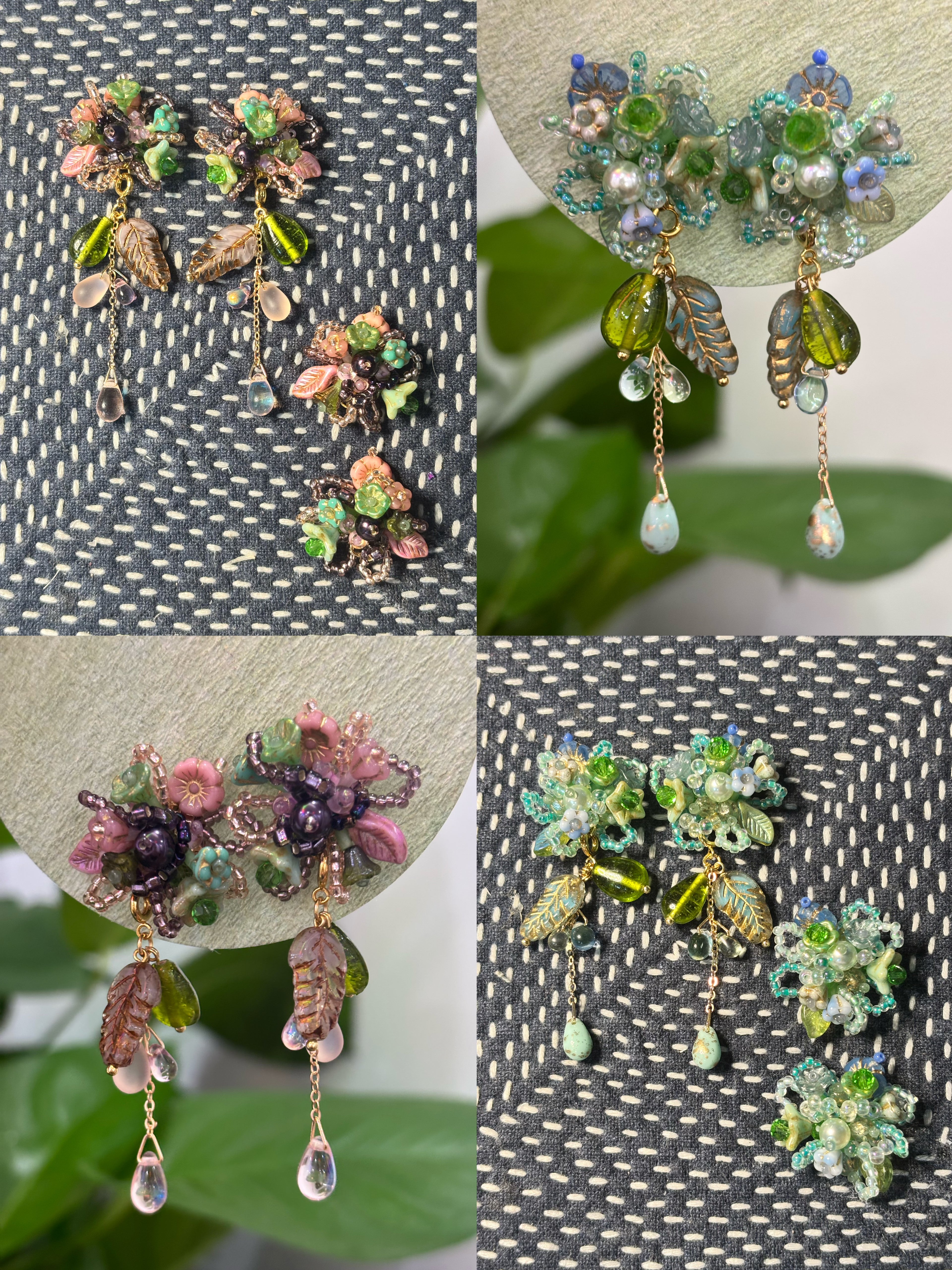 「Floral Cluster x Morning Dew」Handmade Beaded Flower Earrings Floral Stud Earrings