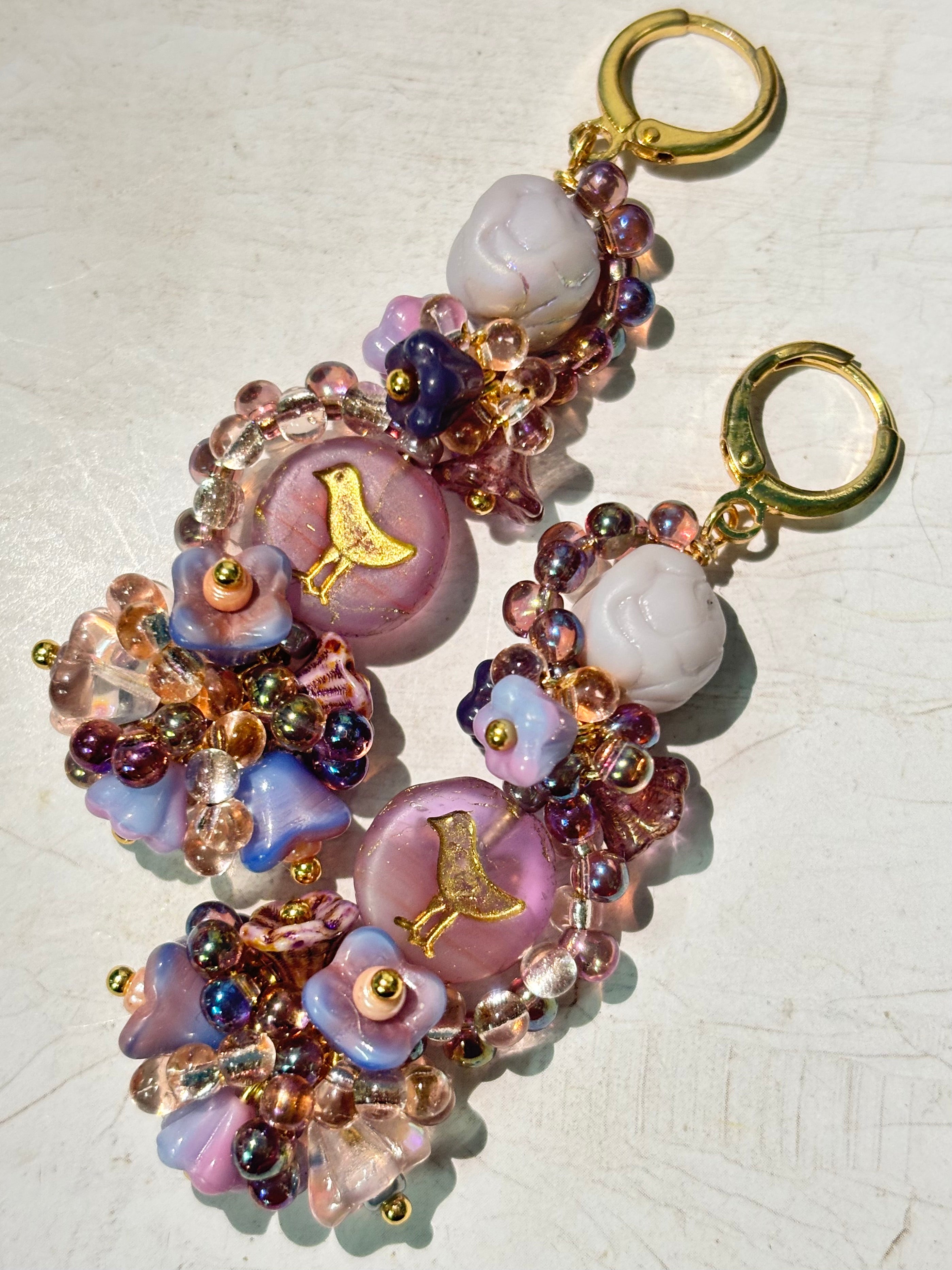 「Daydreaming Bird」Handmade Beaded Earrings