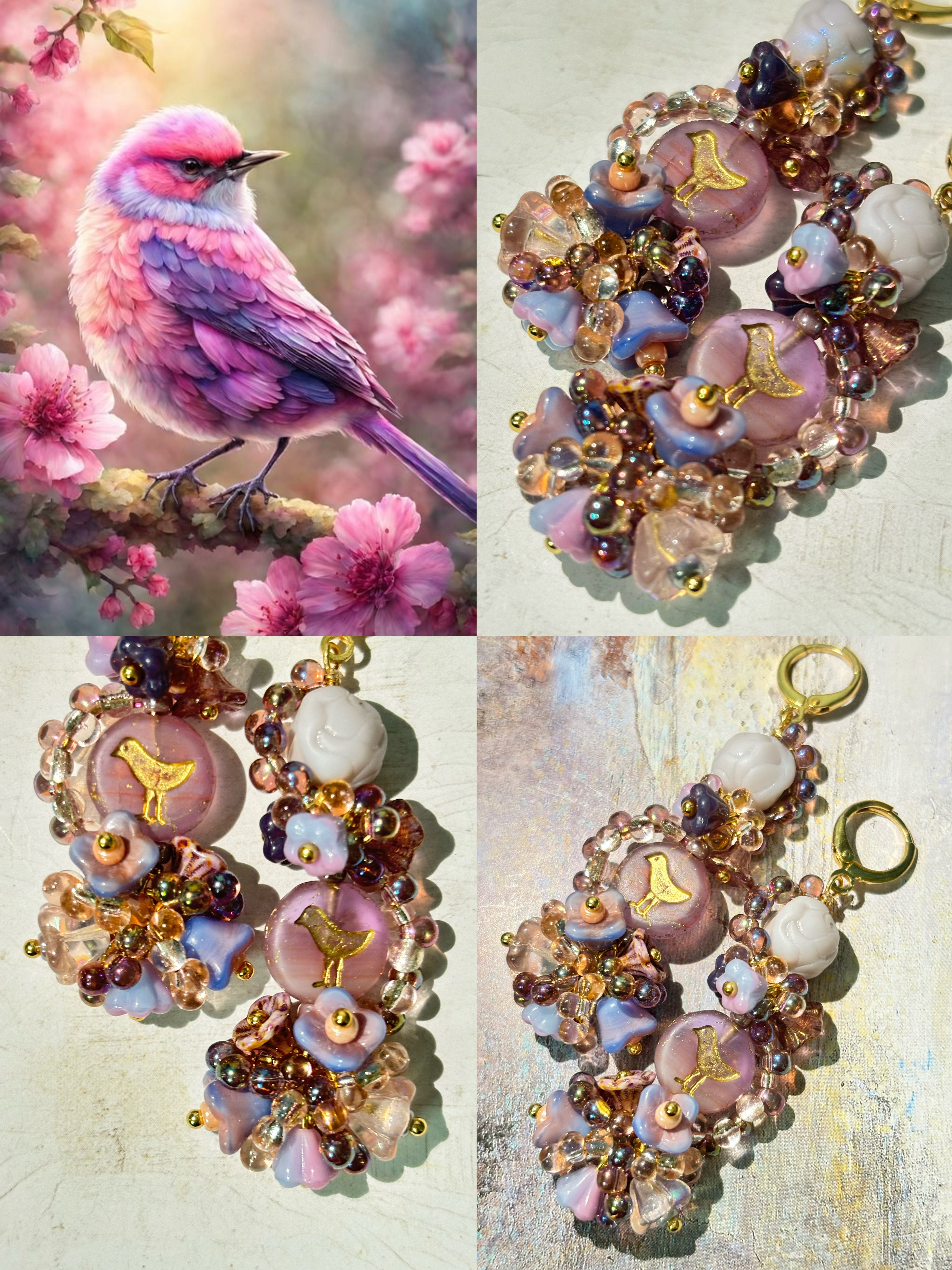 「Daydreaming Bird」Handmade Beaded Earrings