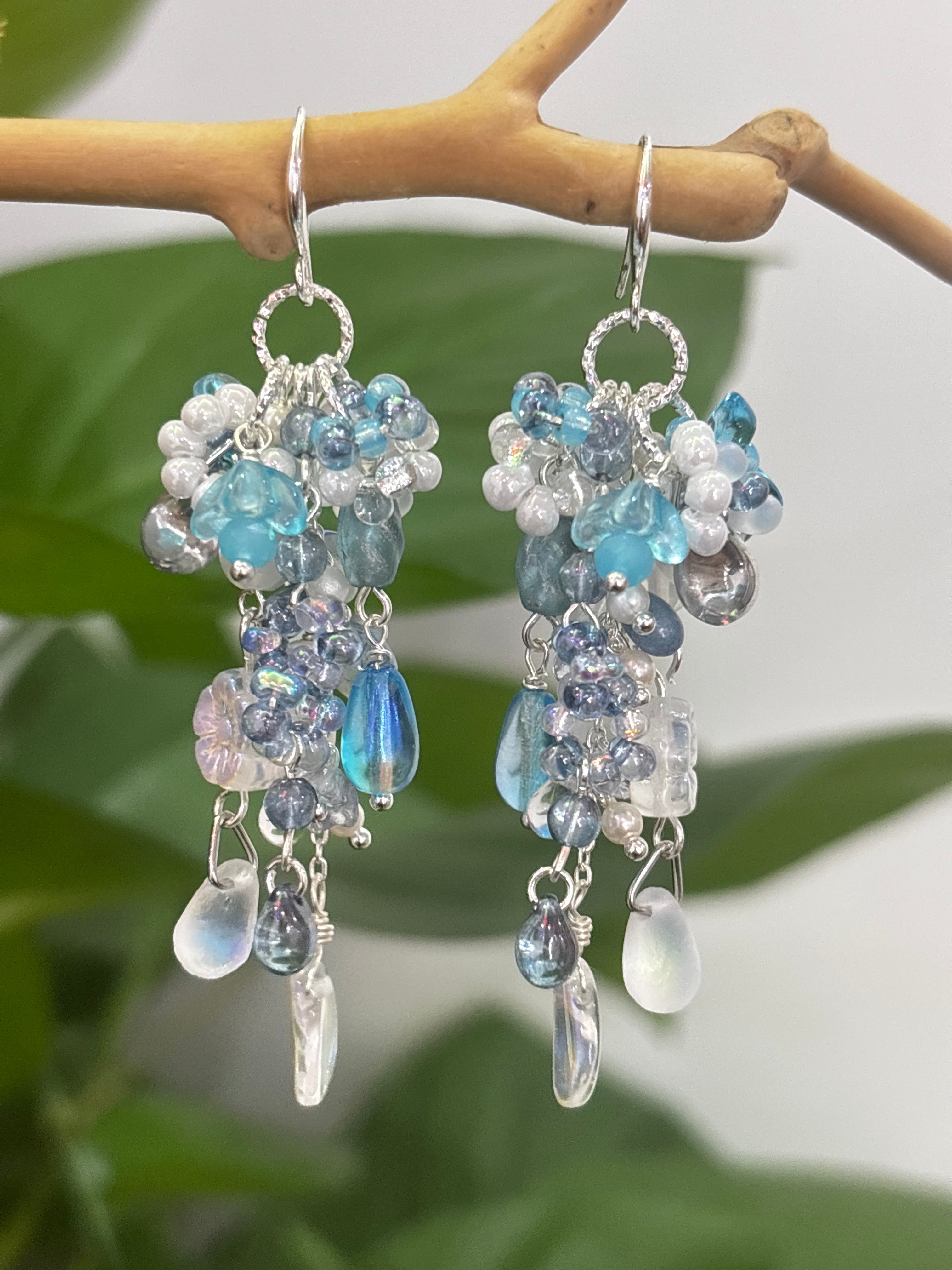 「Glacier Waterfall」 Handmade Earrings with Czech Glass Beads