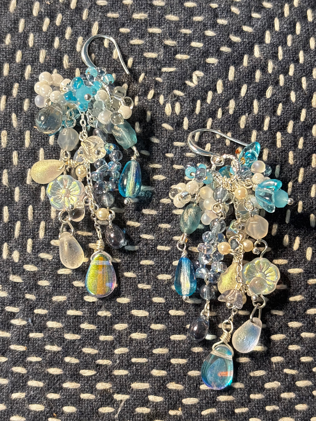 「Glacier Waterfall」 Handmade Earrings with Czech Glass Beads