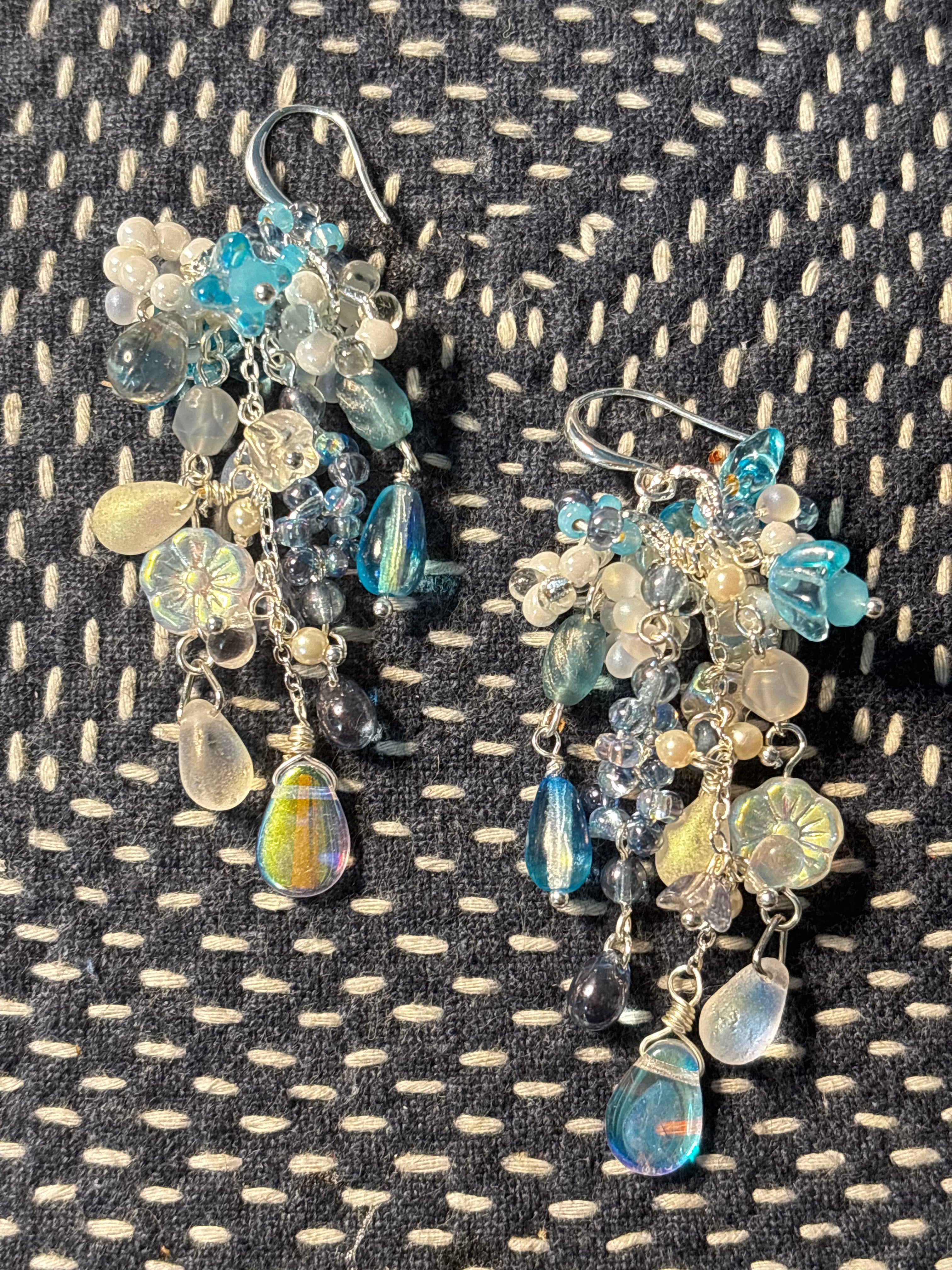 「Glacier Waterfall」 Handmade Earrings with Czech Glass Beads