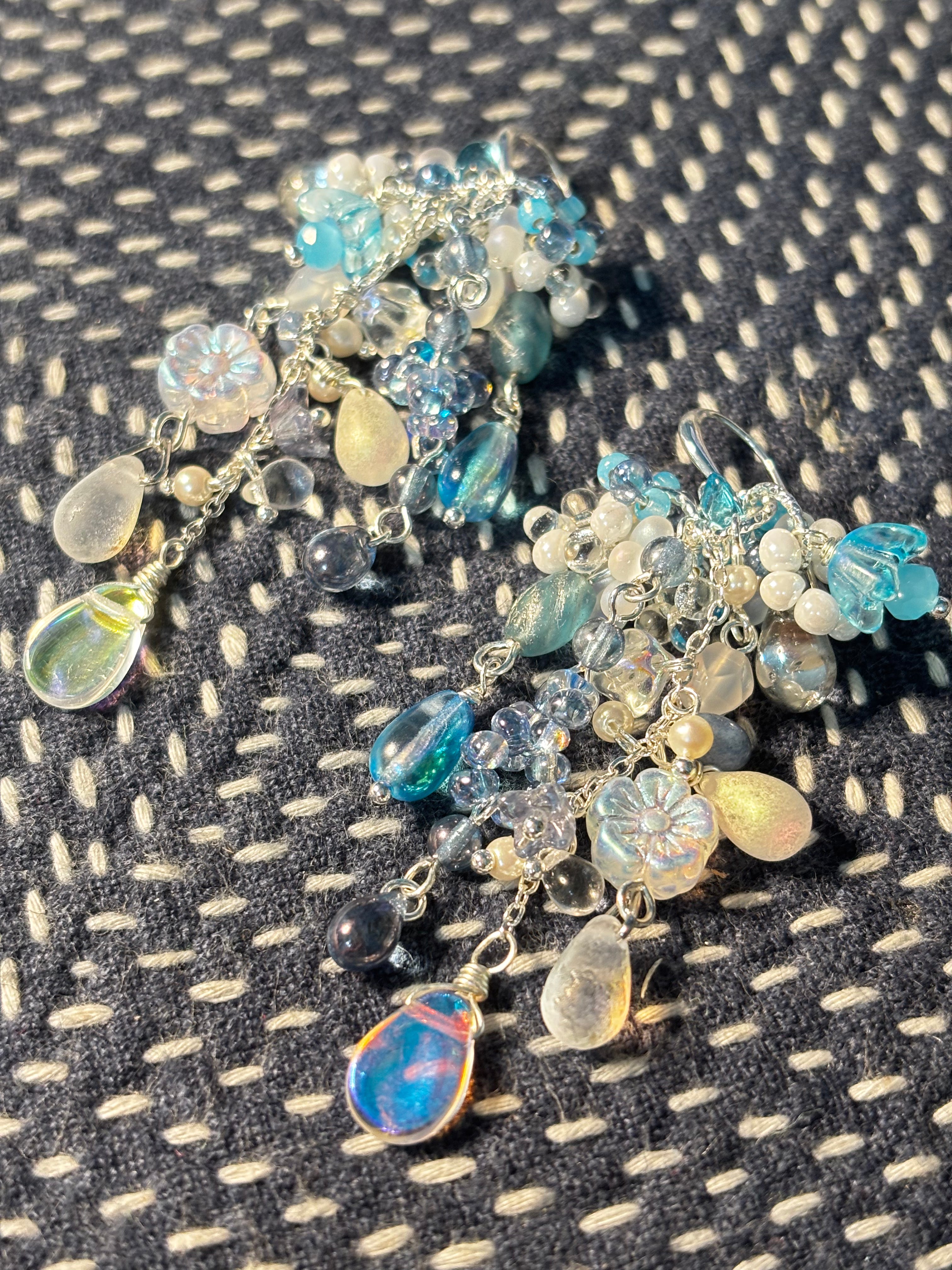 「Glacier Waterfall」 Handmade Earrings with Czech Glass Beads