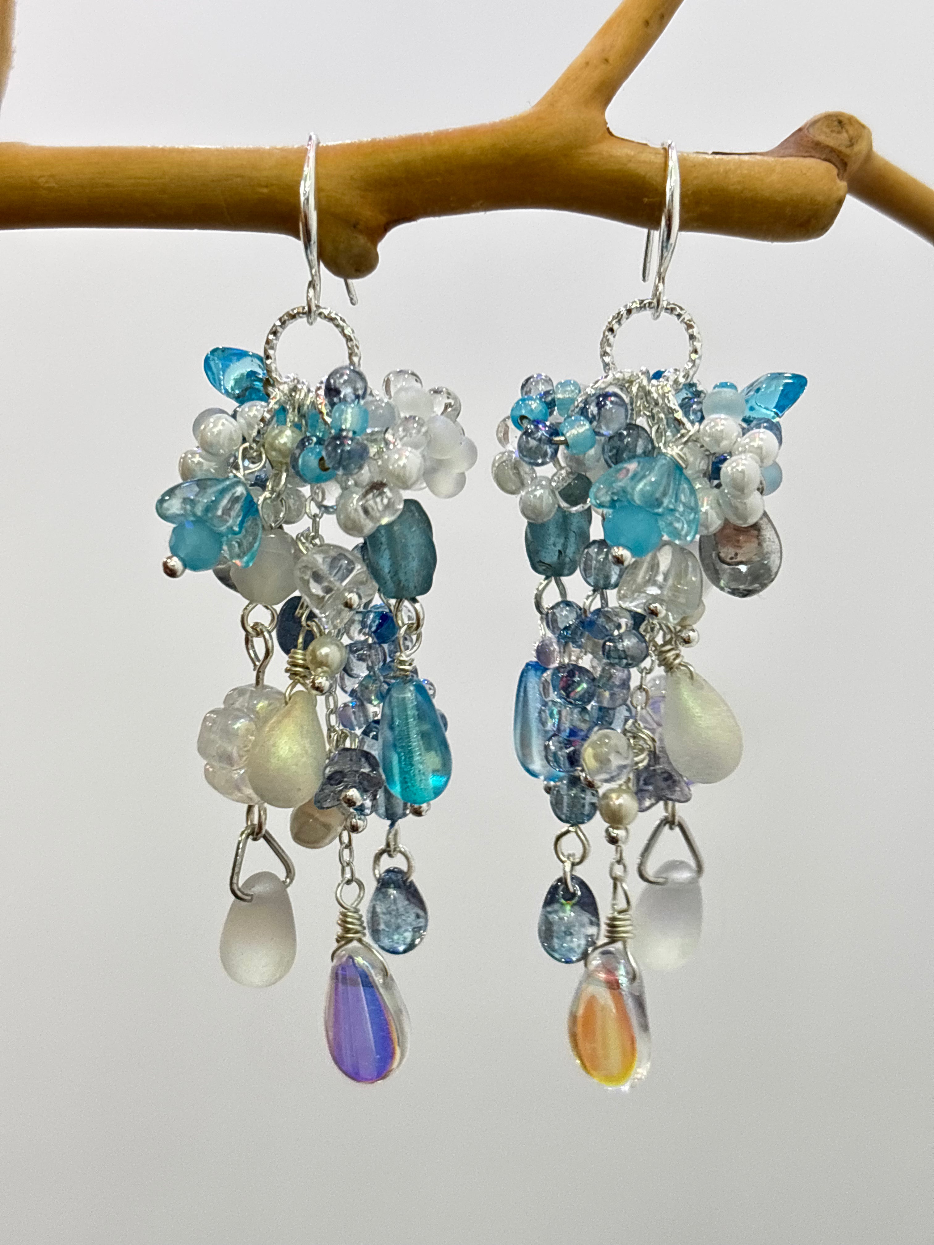 「Glacier Waterfall」 Handmade Earrings with Czech Glass Beads