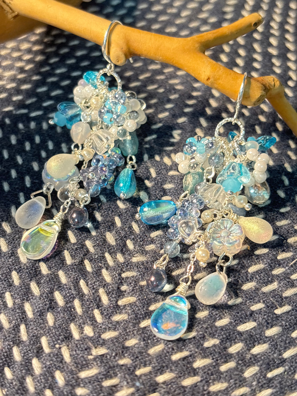 「Glacier Waterfall」 Handmade Earrings with Czech Glass Beads