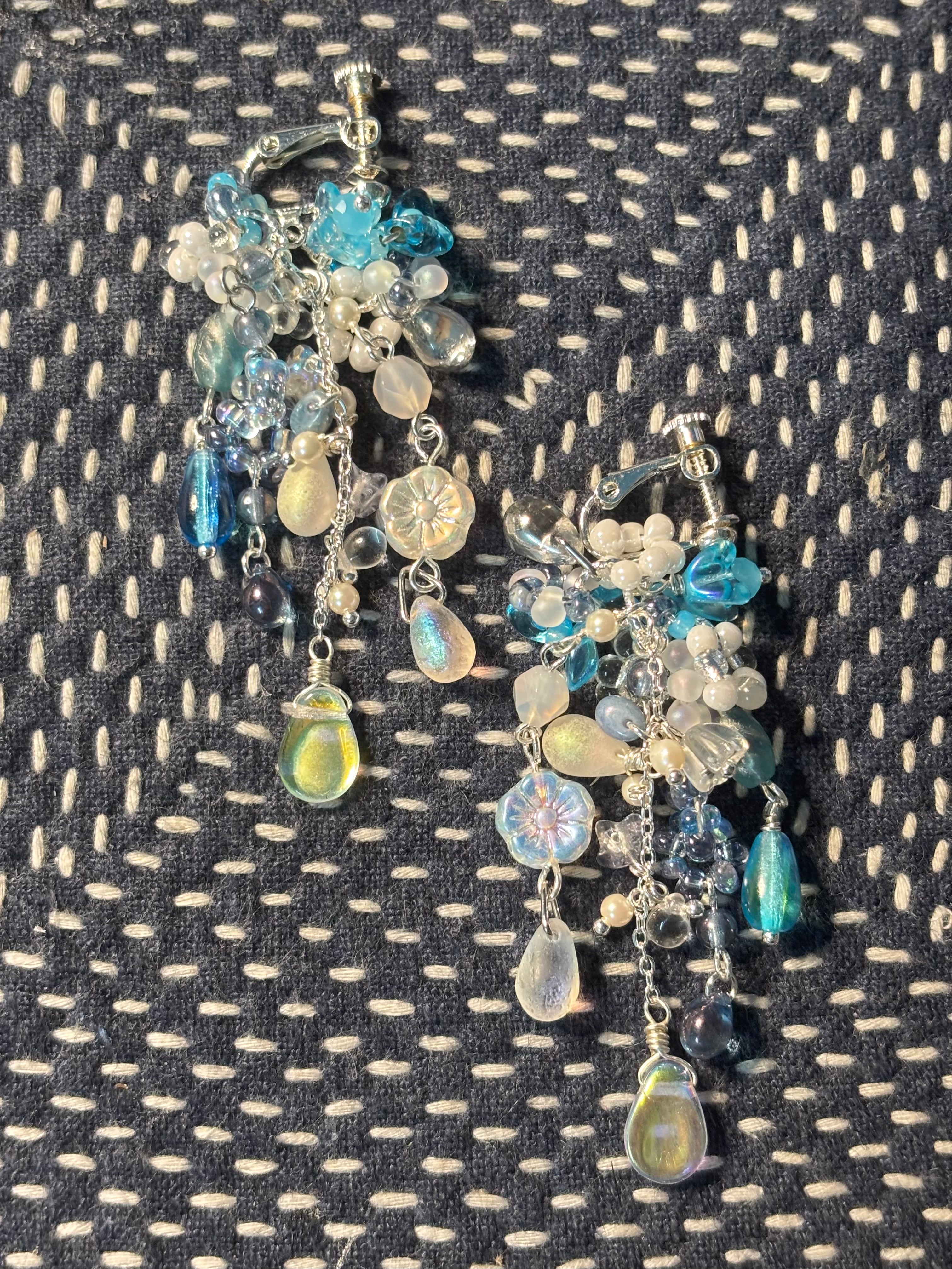 「Glacier Waterfall」 Handmade Earrings with Czech Glass Beads