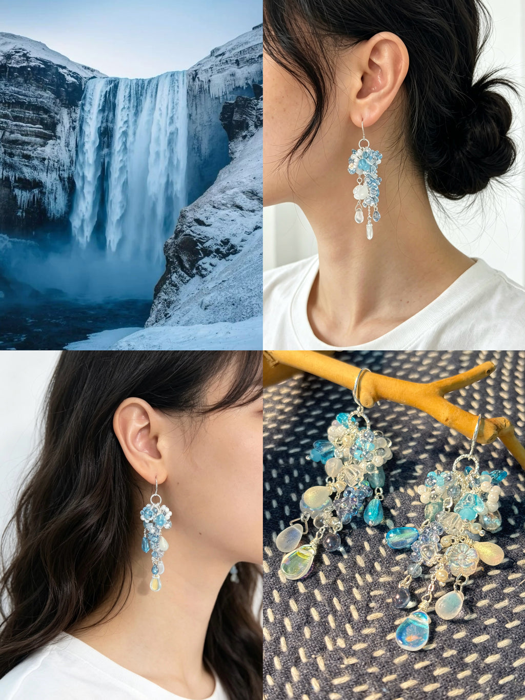 「Glacier Waterfall」 Handmade Earrings with Czech Glass Beads