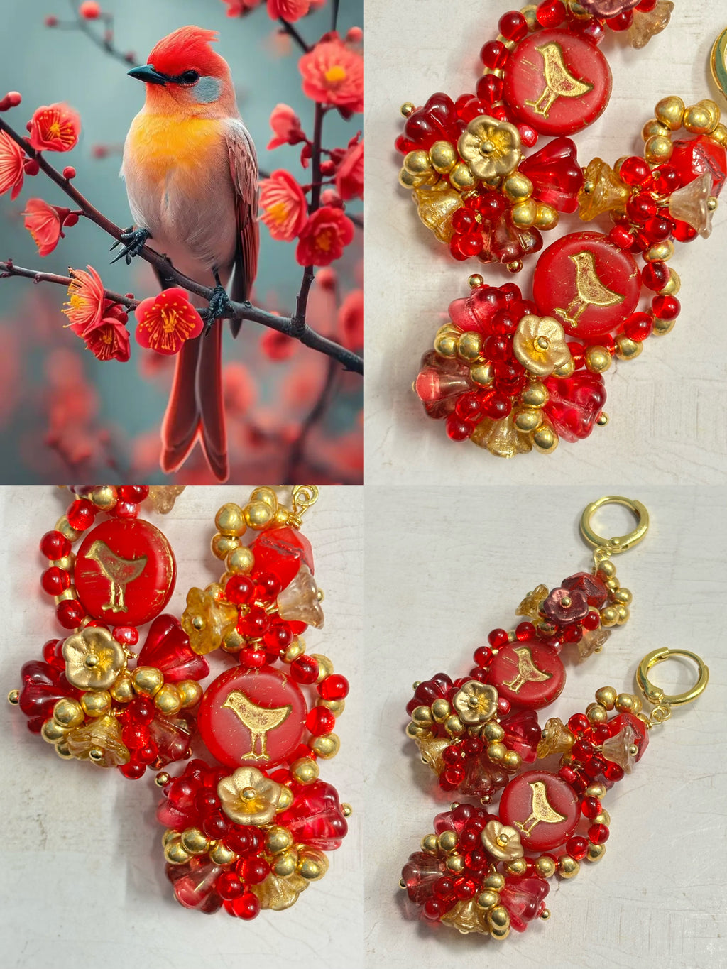 「Daydreaming Bird」Handmade Beaded Earrings