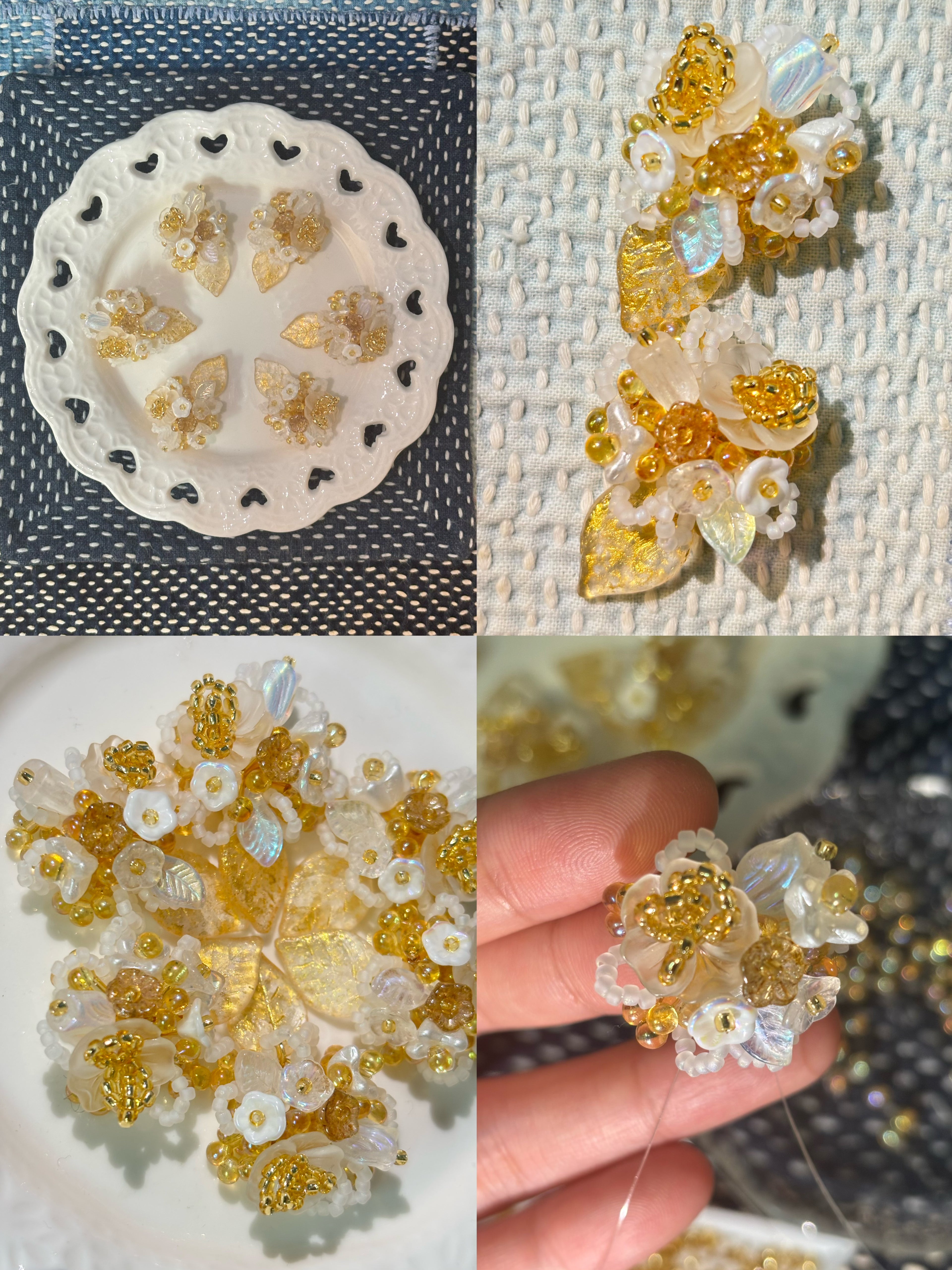 「Floral Cluster · In a leaf」Handmade Beaded Earrings