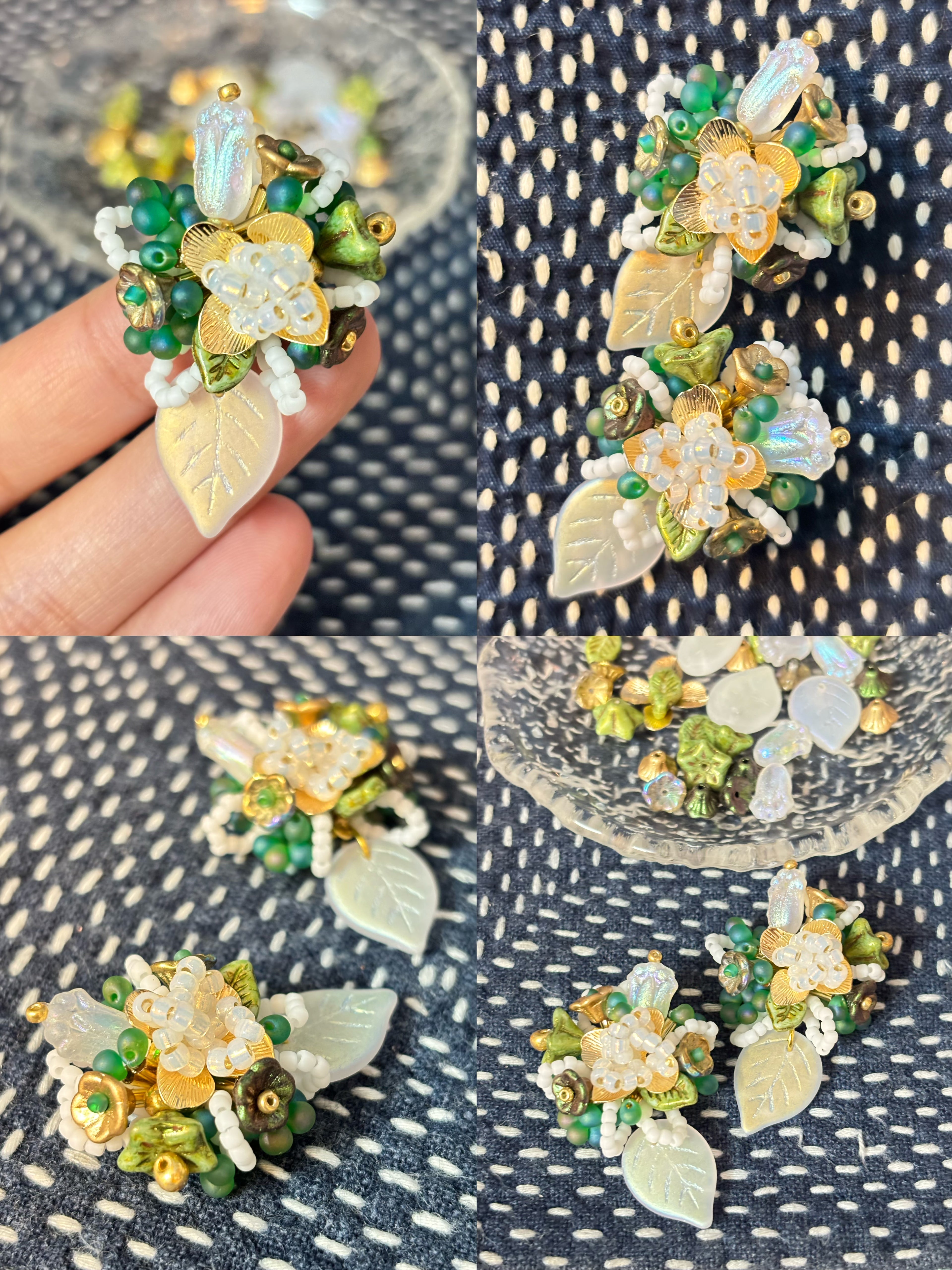 「Floral Cluster · In a leaf」Handmade Beaded Earrings