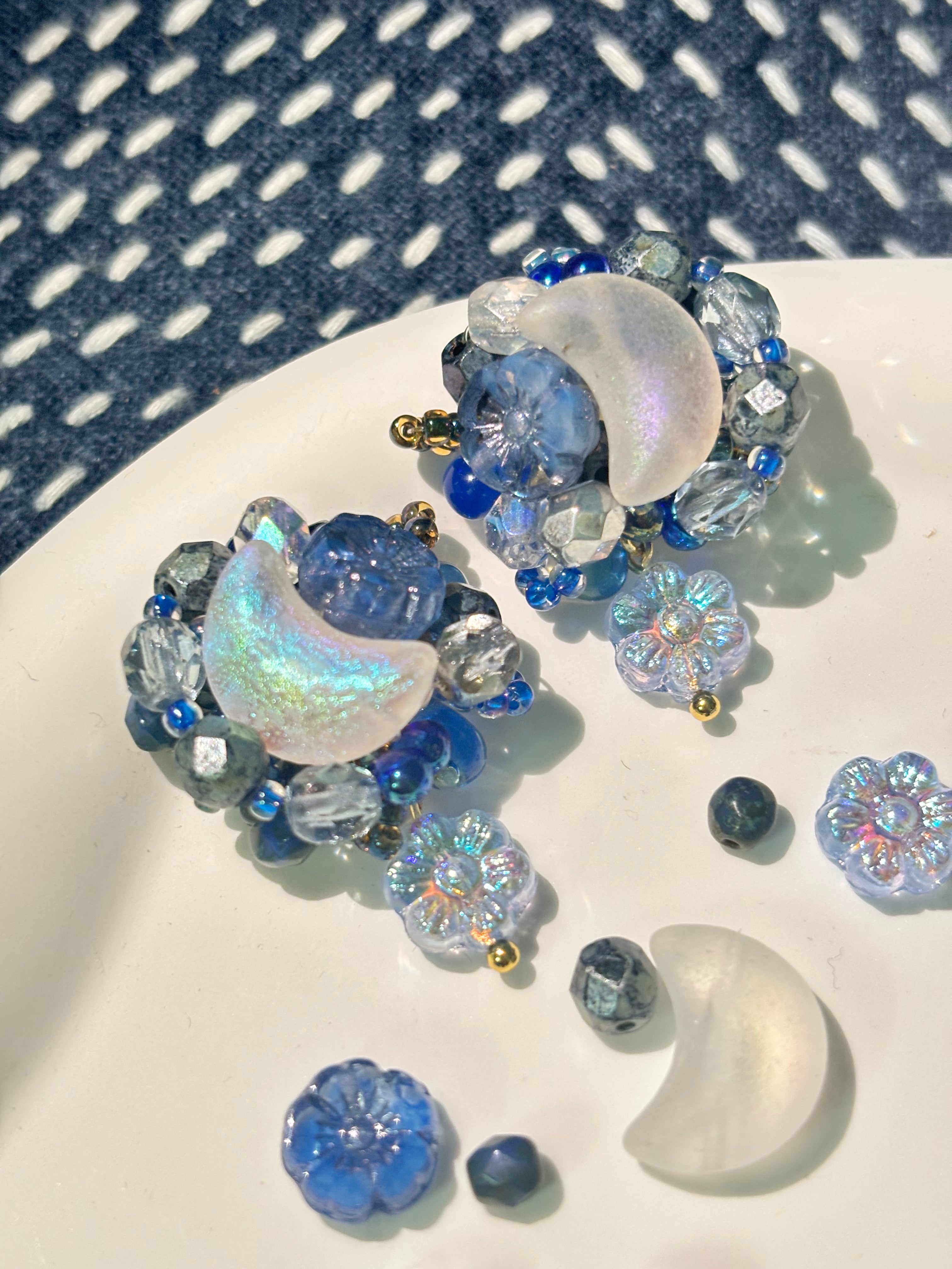 「Moonlit Blossoms」Handmade Beaded Earrings