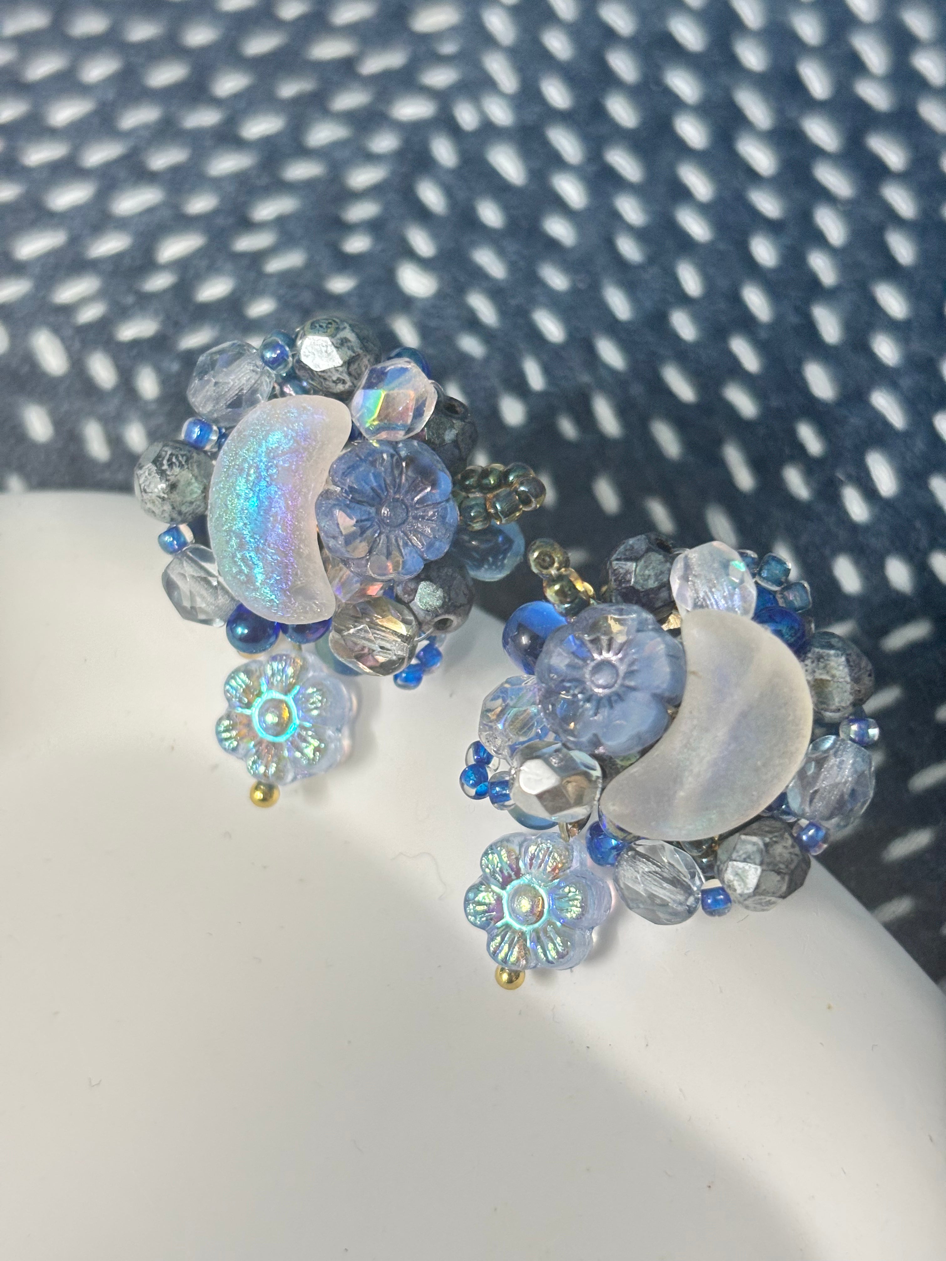 「Moonlit Blossoms」Handmade Beaded Earrings