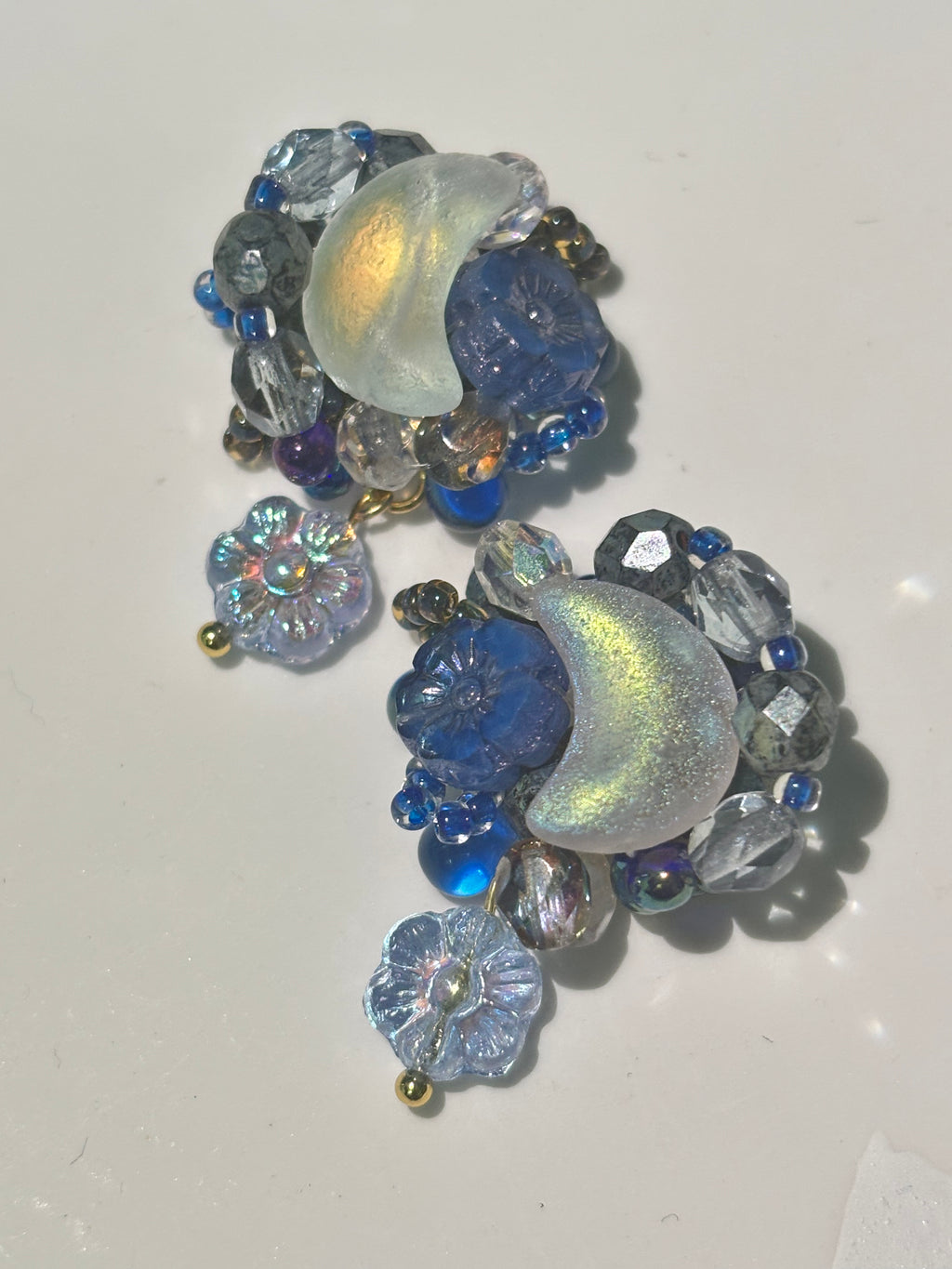 「Moonlit Blossoms」Handmade Beaded Earrings