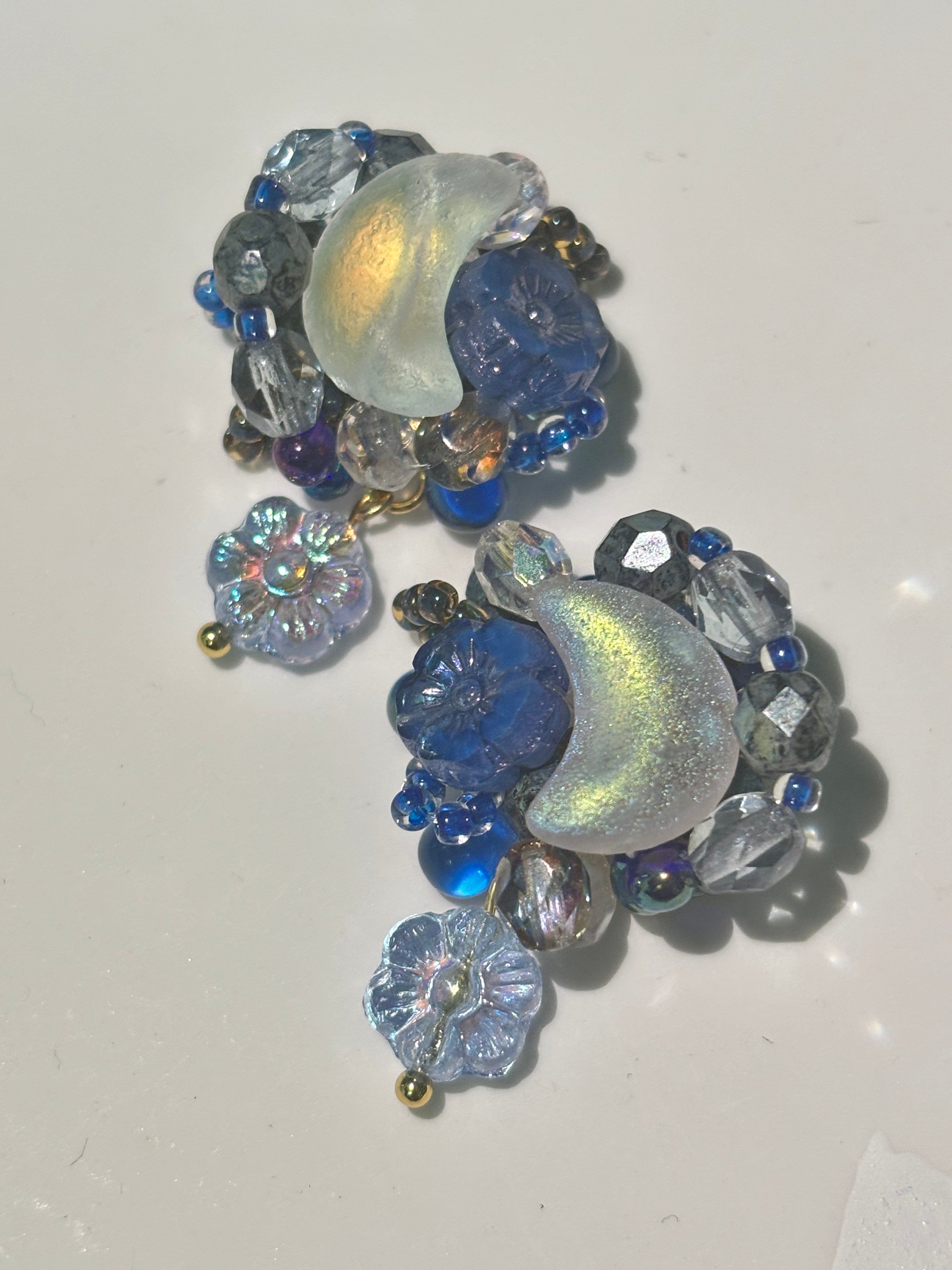「Moonlit Blossoms」Handmade Beaded Earrings